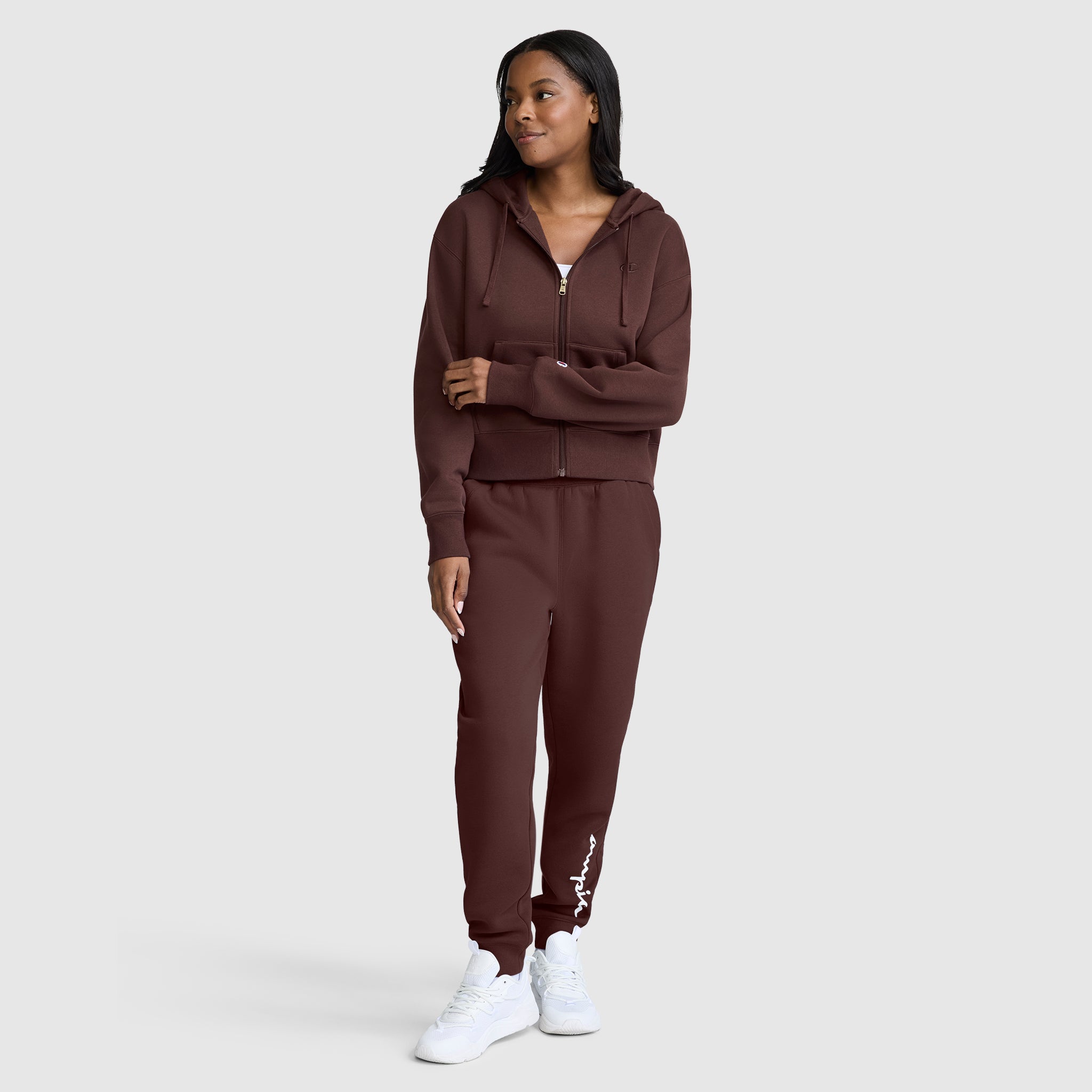 Champion Cropped Zip-Up Hoodie sweat zippé marron femme