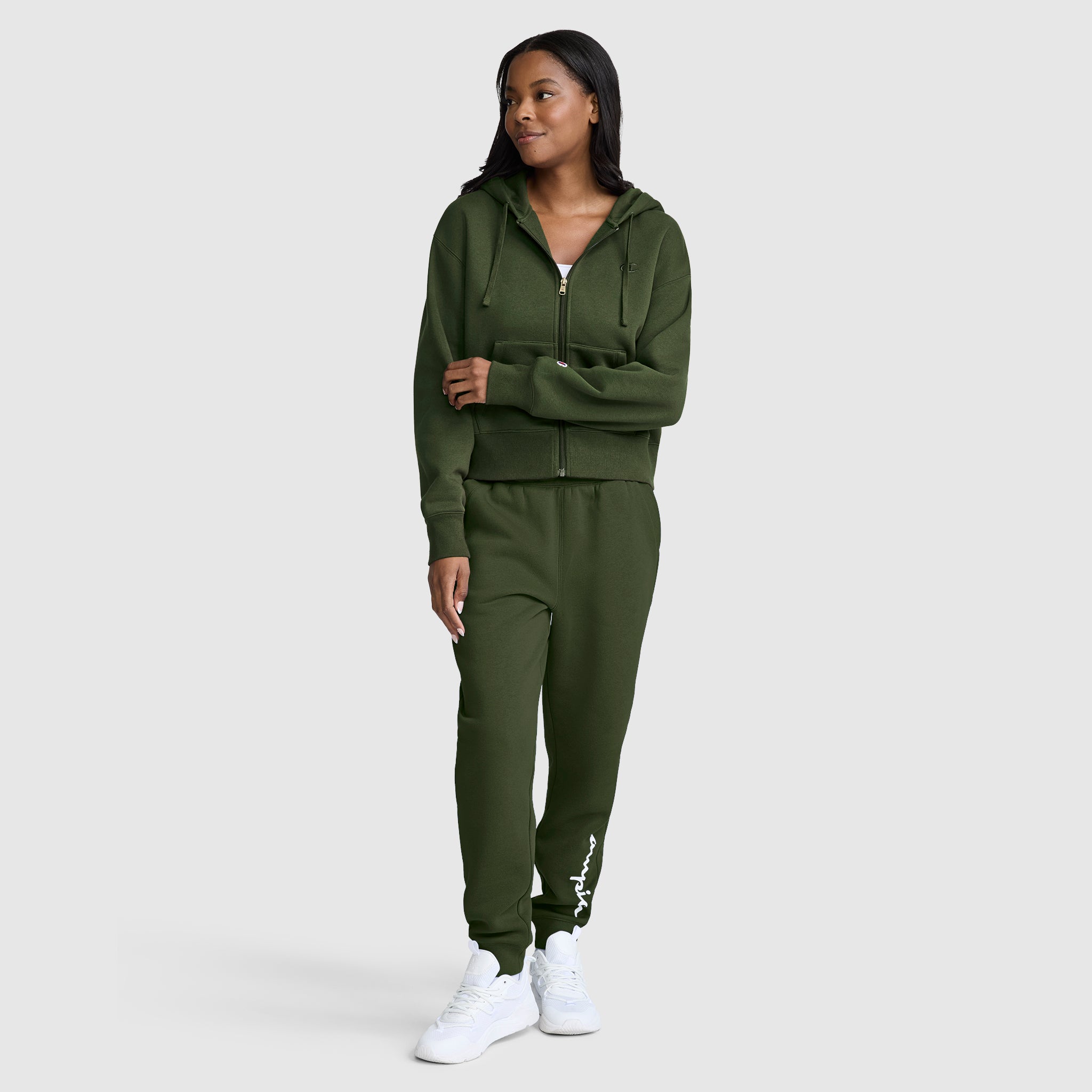 Champion Cropped Zip-Up Hoodie sweat zippé vert Chive femme