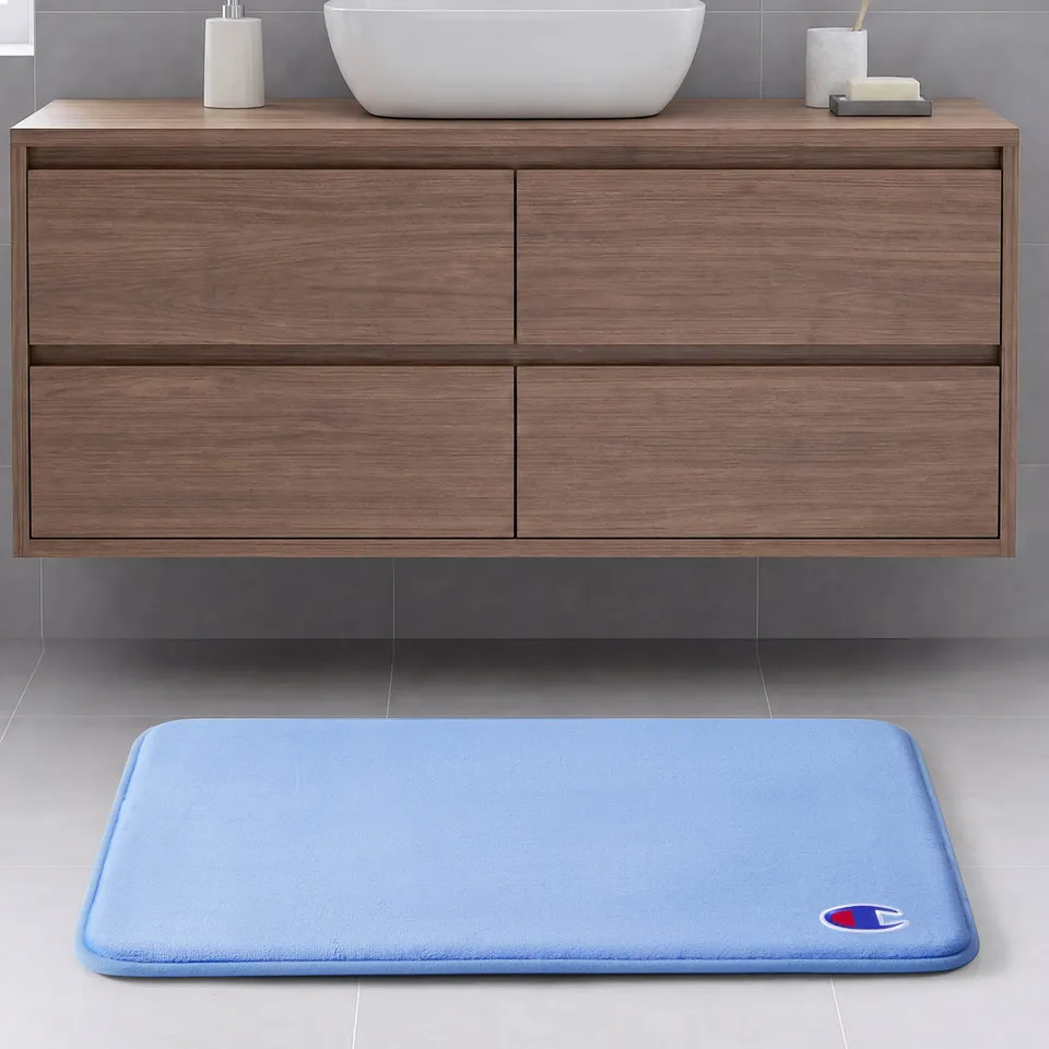 Champion Logo Patch tapis de bain bleu mousse mémoire 17x24