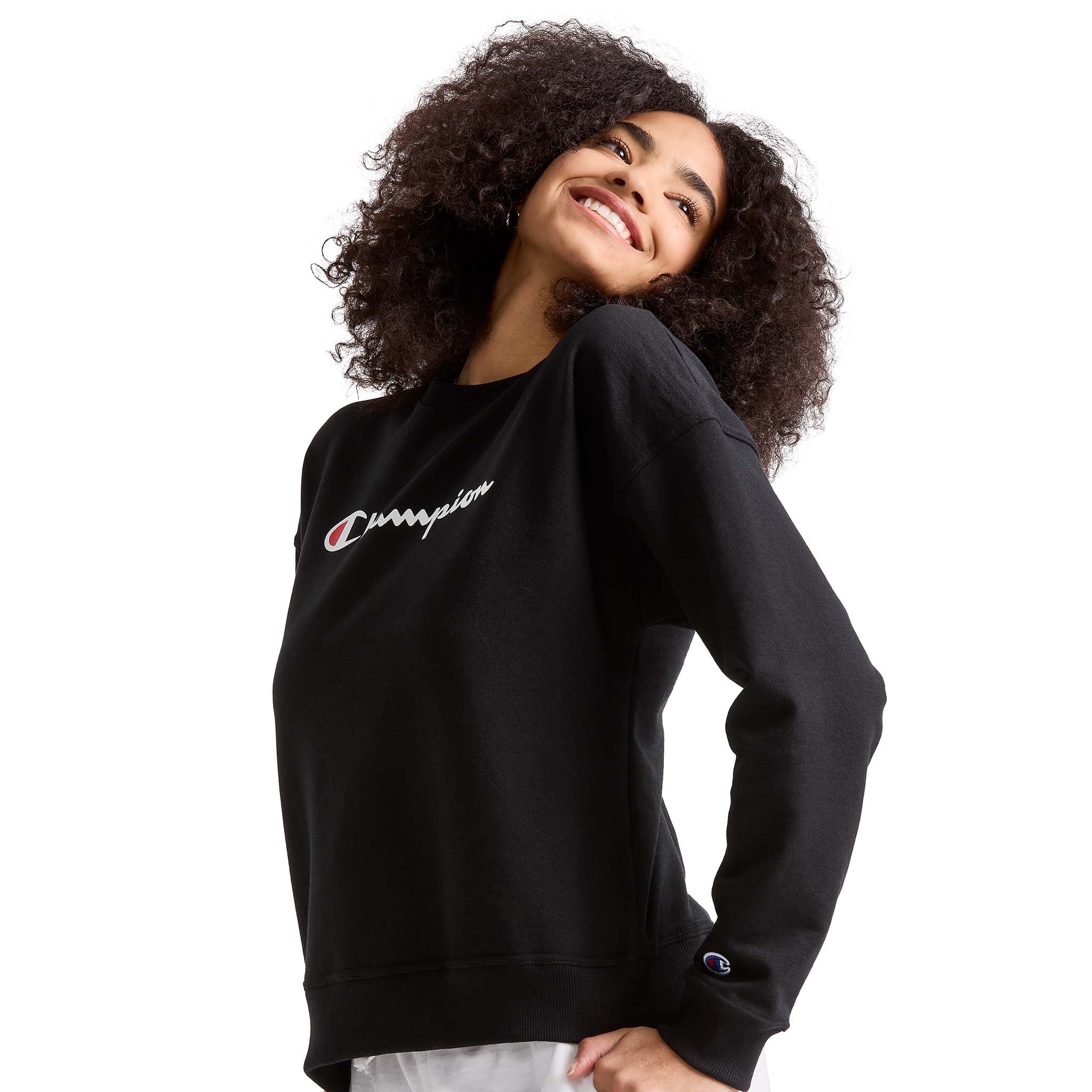 Champion Powerblend Script Logo Sweat Noir coupe ample