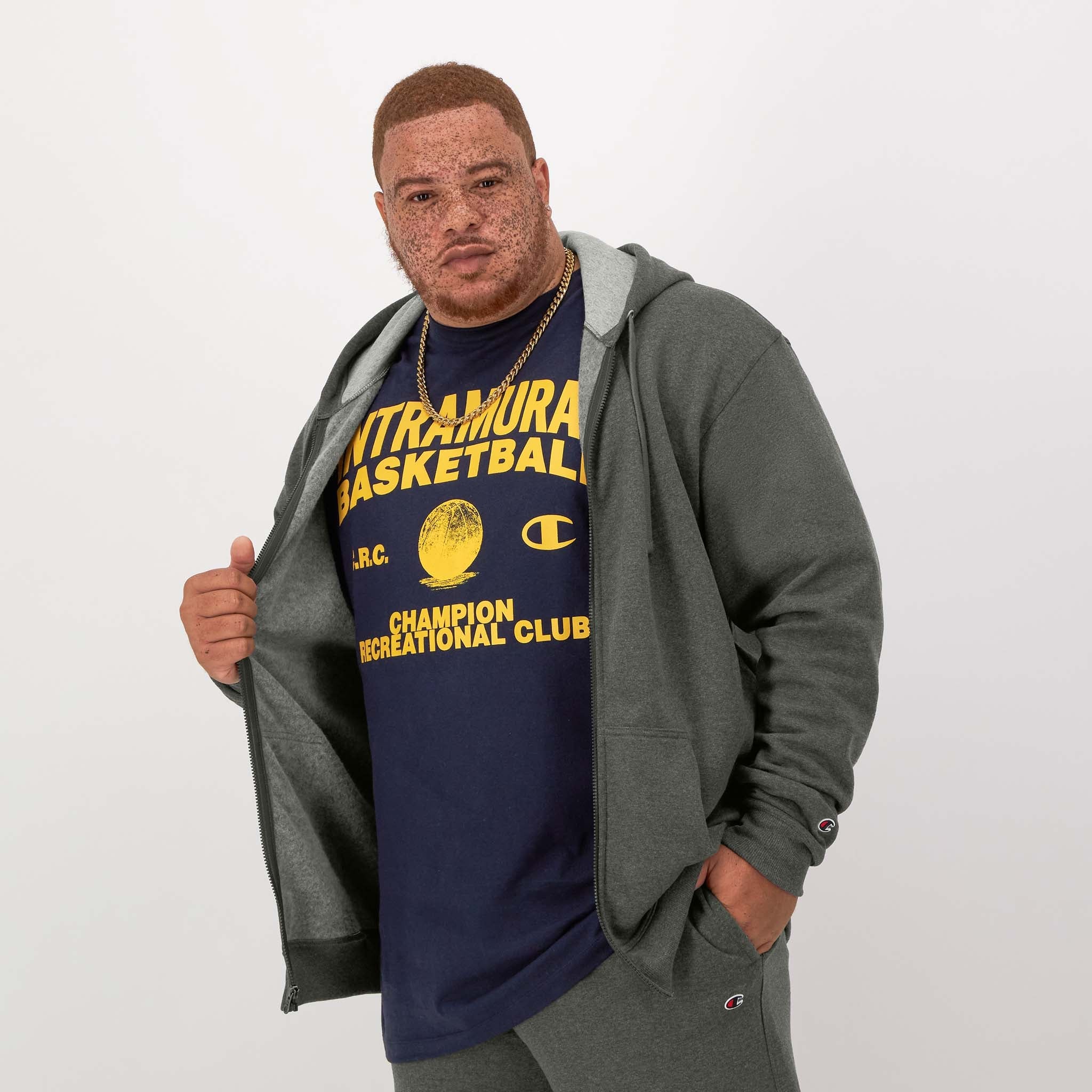 Champion Powerblend Sweat à Capuche Zippé Granite Heather