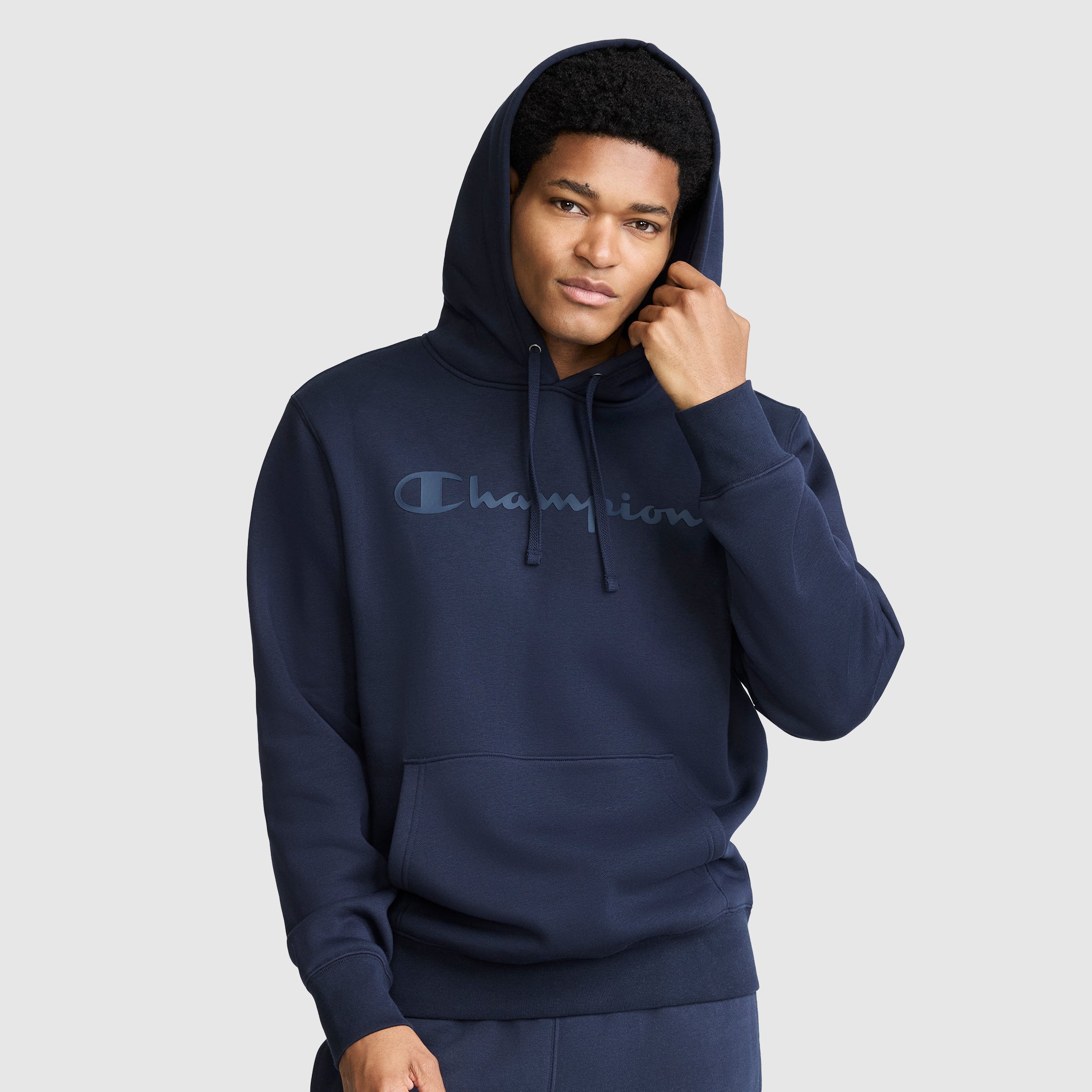 Champion Powerblend Hoodie sweat homme bleu coton