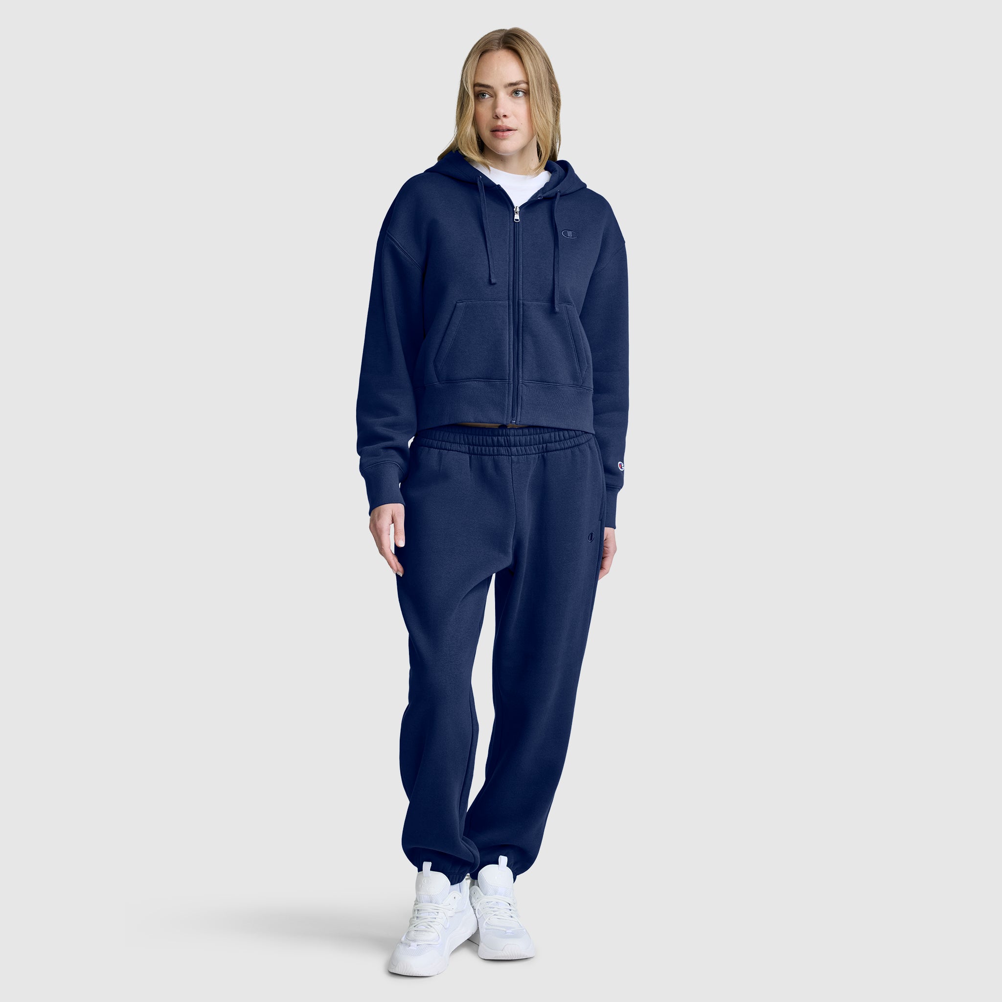 Champion Cropped Zip-Up Hoodie sweat zippé bleu femme