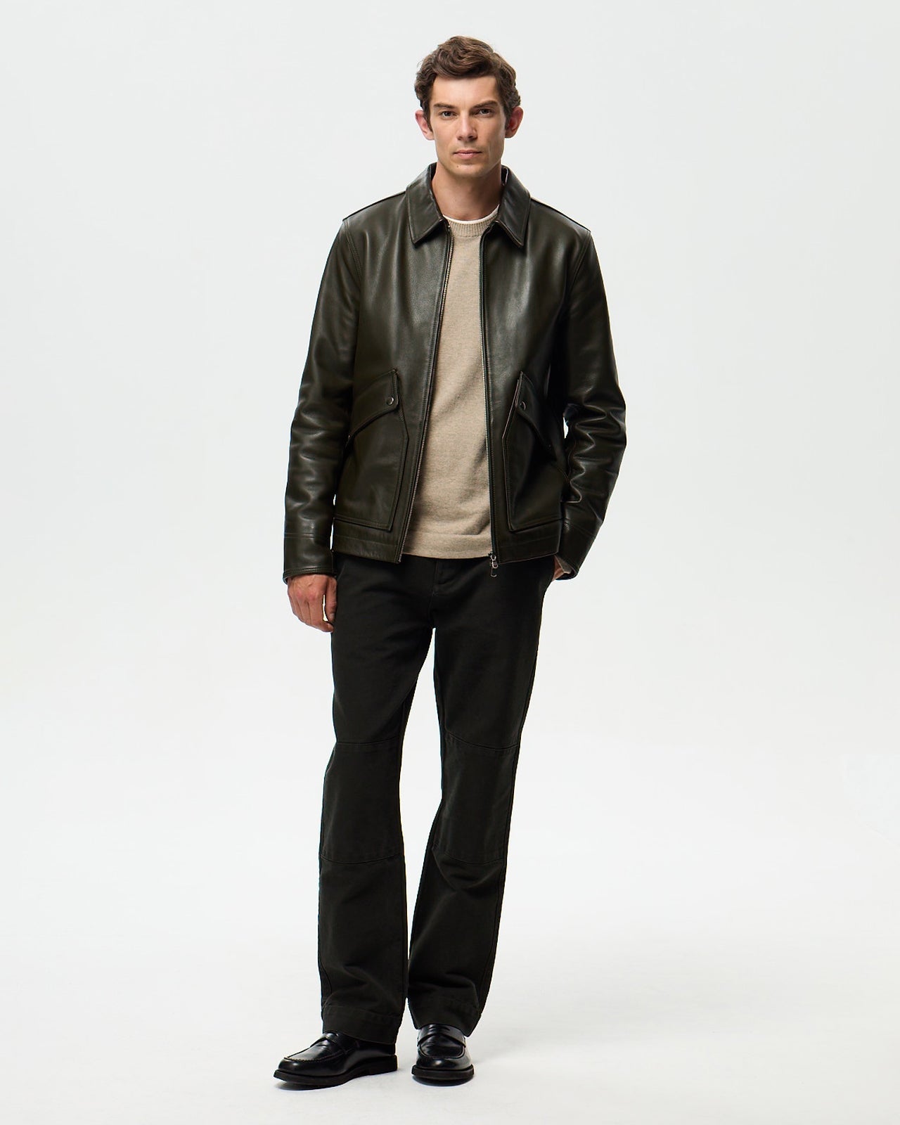 LAFAURIE MAX blouson cuir vert cèdre ouatiné
