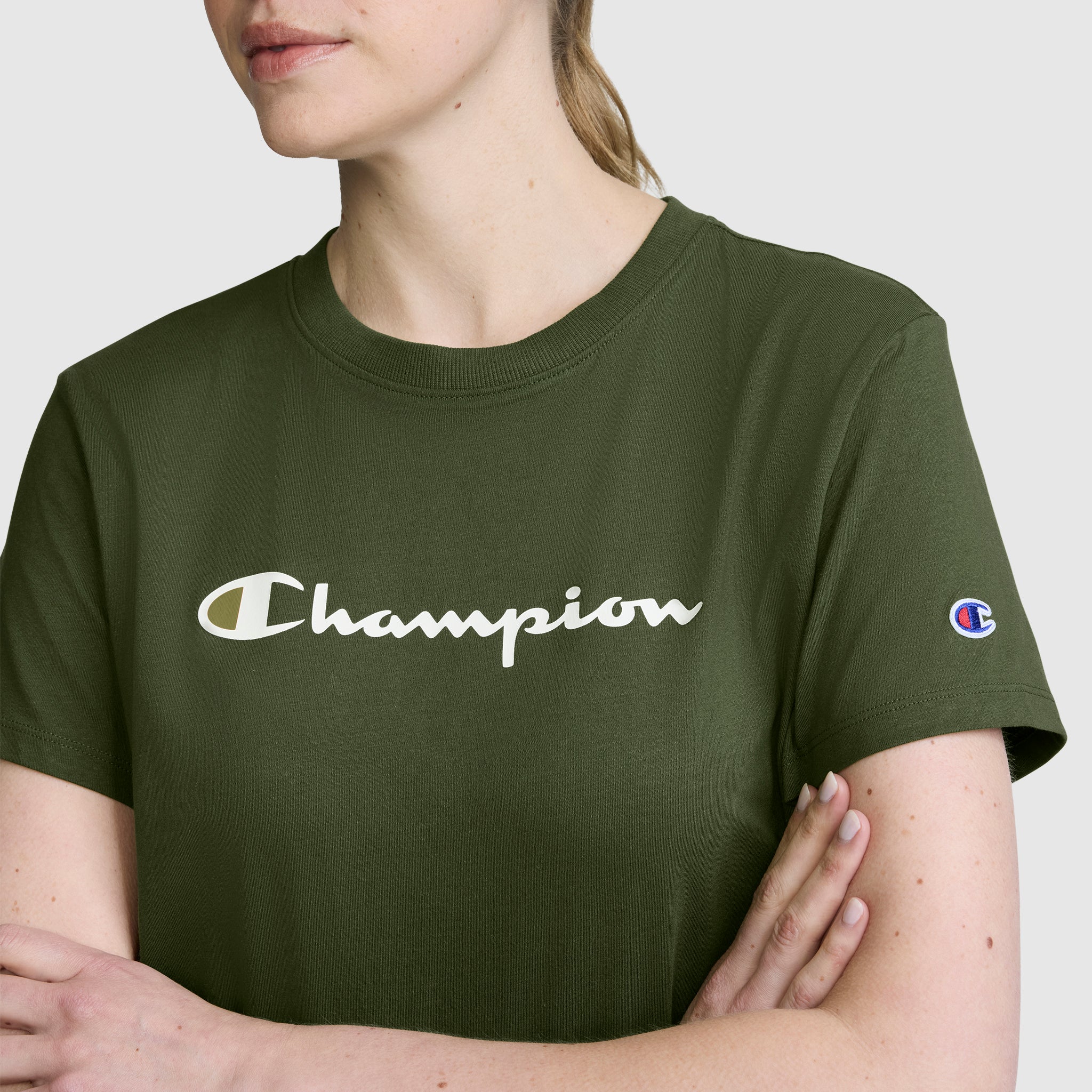 Champion Classic T-Shirt Script Logo t-shirt femme Chive coton