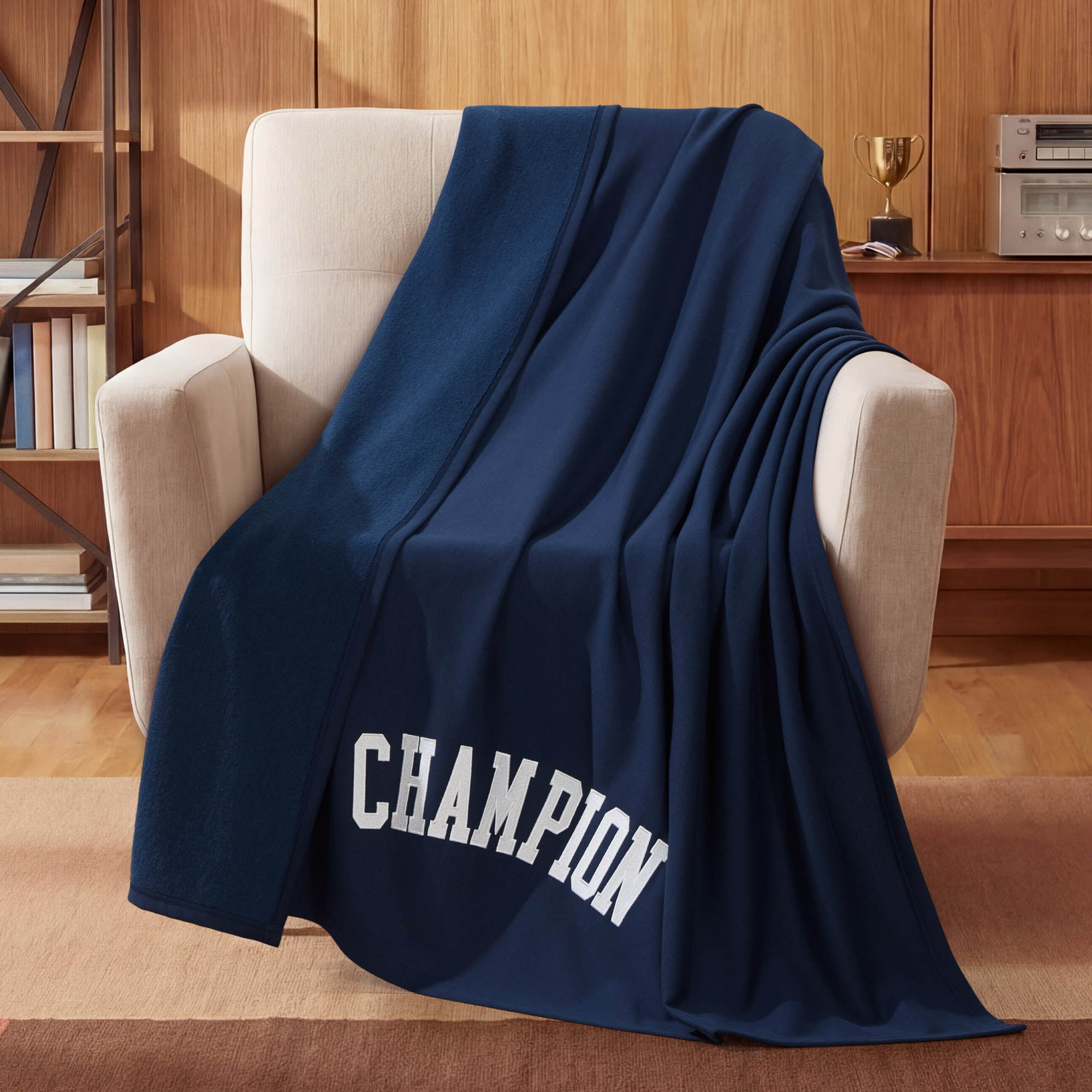 Champion Room Decor plaid jersey polaire bleu marine 50x70
