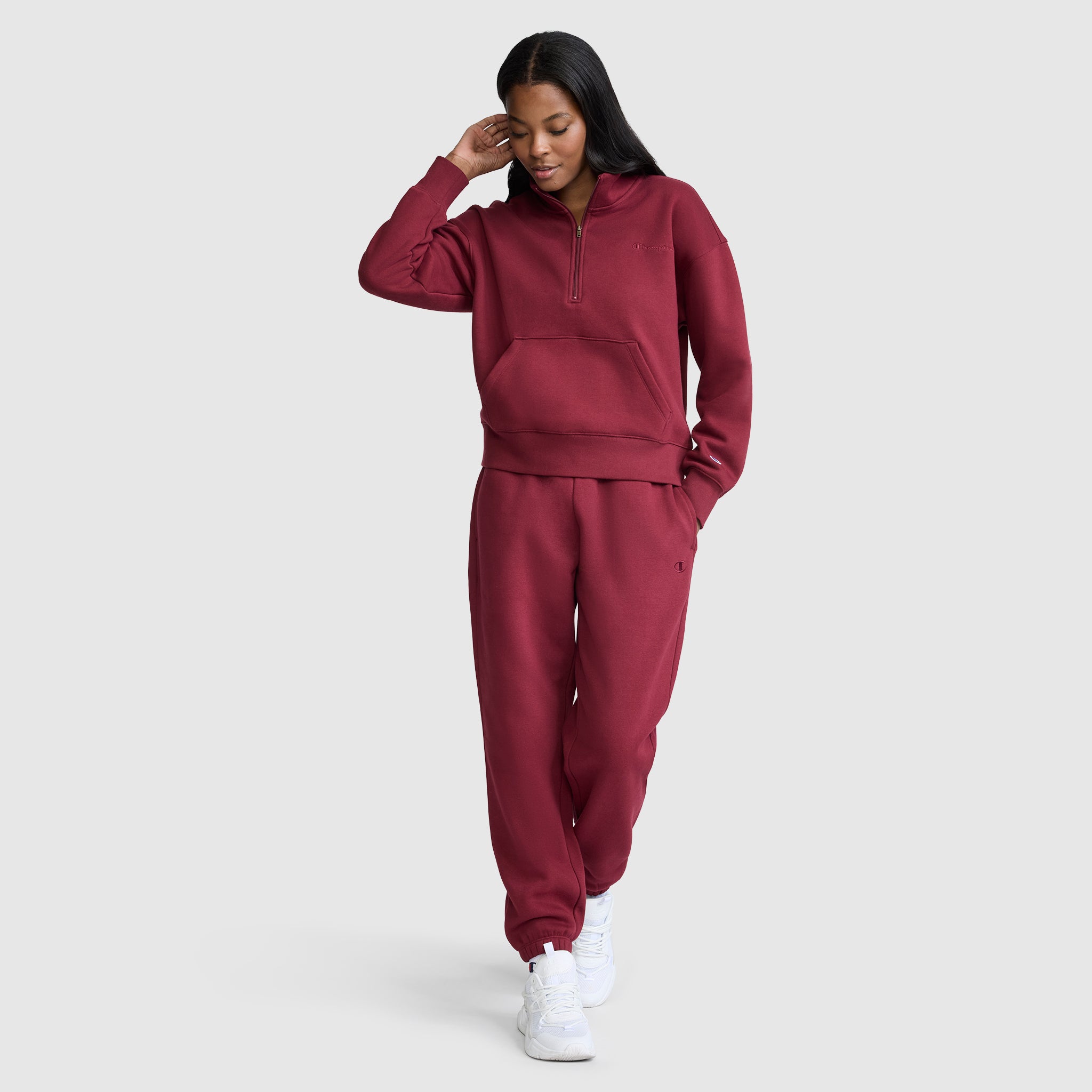 Champion Fleece Mockneck Quarter-Zip sweat Cabernet
