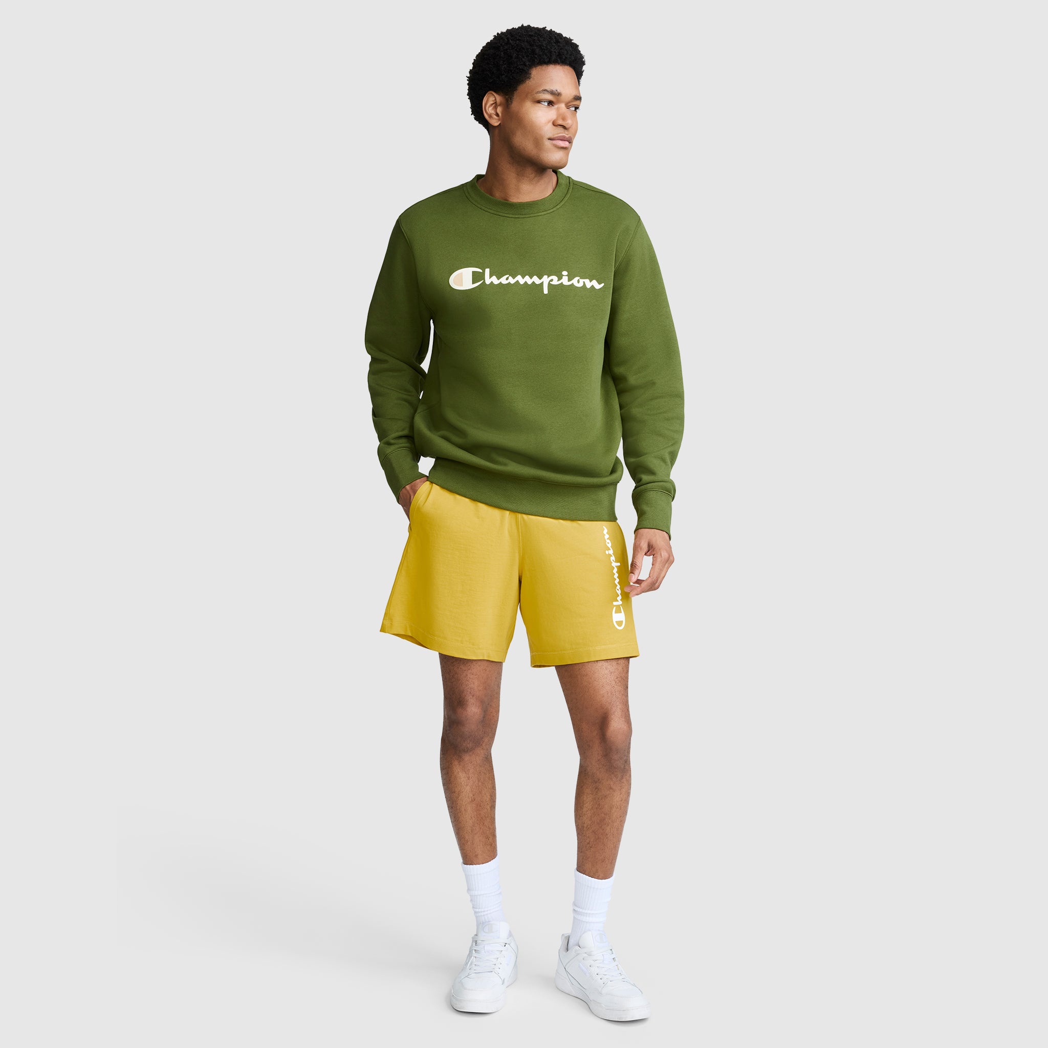 Champion Powerblend Classic Script sweat col rond vert Chive