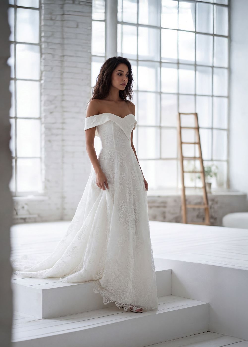 Hervé Paris Promise Pearl robe de mariée blanche longue