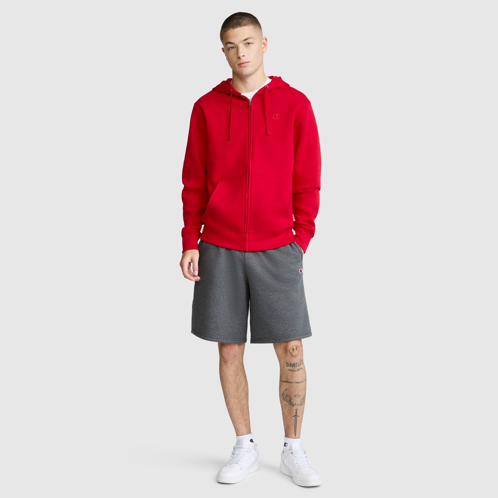 Champion Powerblend Full-Zip Hoodie sweat homme Tango Red molleton