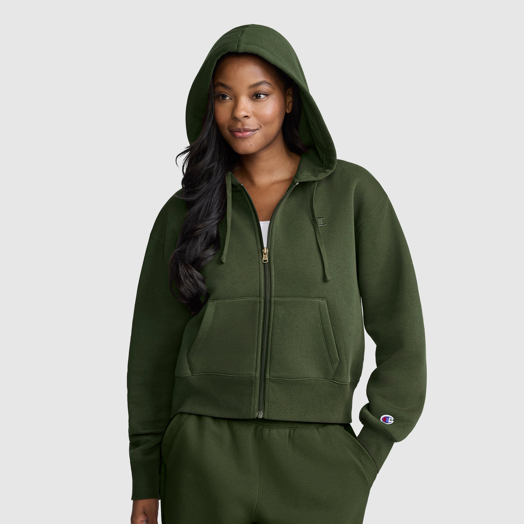 Champion Cropped Zip-Up Hoodie sweat zippé vert Chive femme