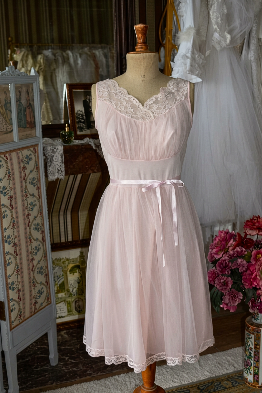 Solène Gisèle Les Déshabillés Nuisette Vintage Rose Évasé