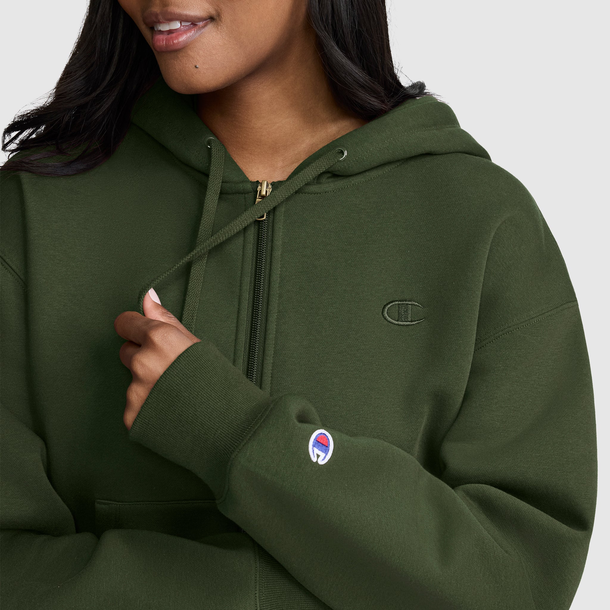Champion Cropped Zip-Up Hoodie sweat zippé vert Chive femme