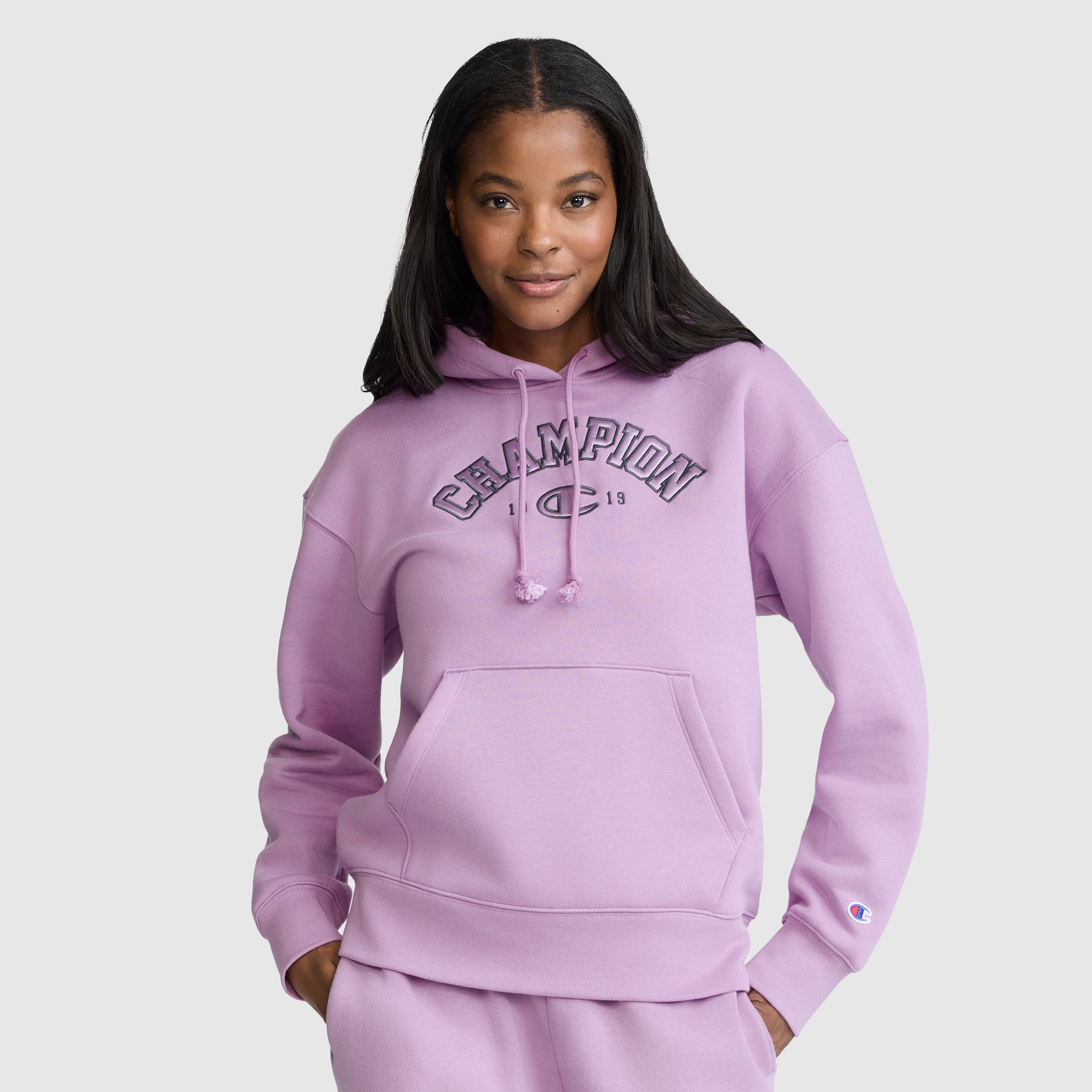 Champion Satin Applique sweat capuche violet femme