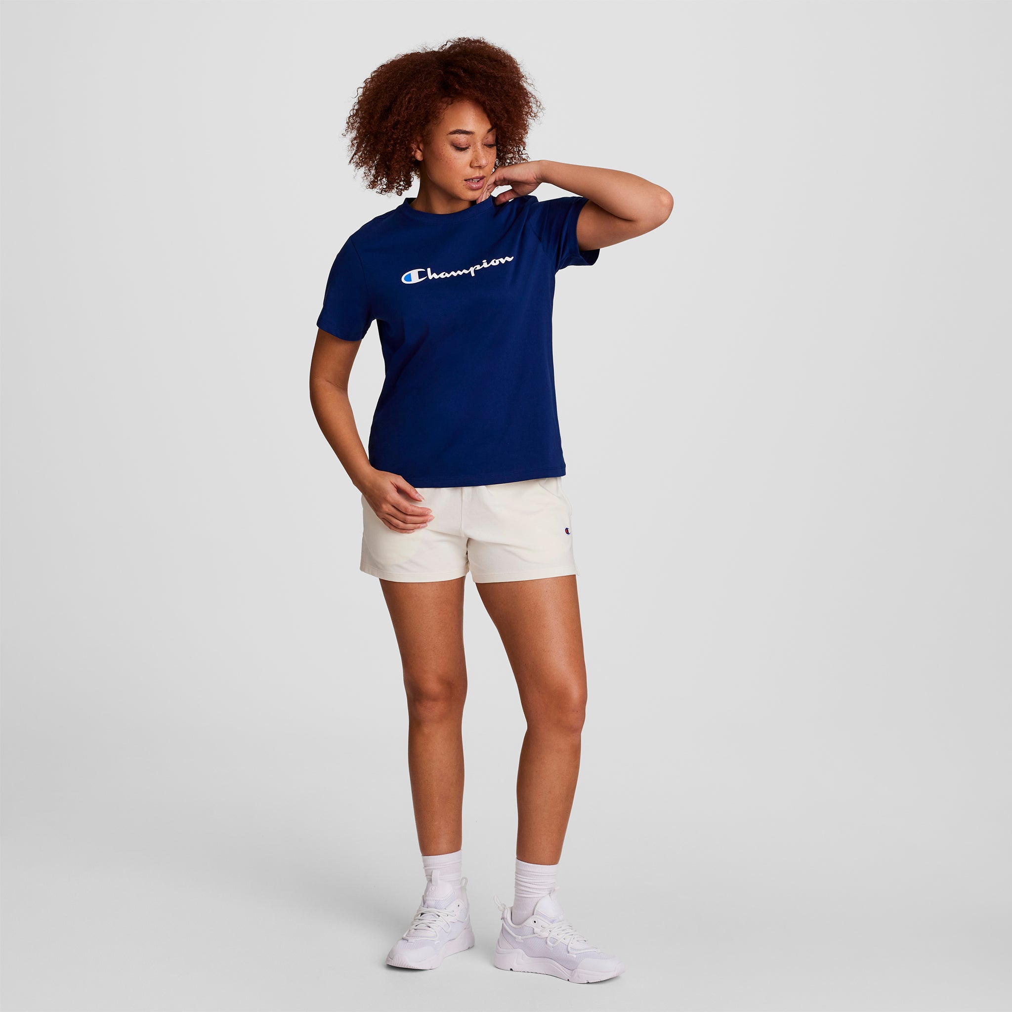 Champion Classic T-Shirt Script Logo t-shirt femme Bleu coton