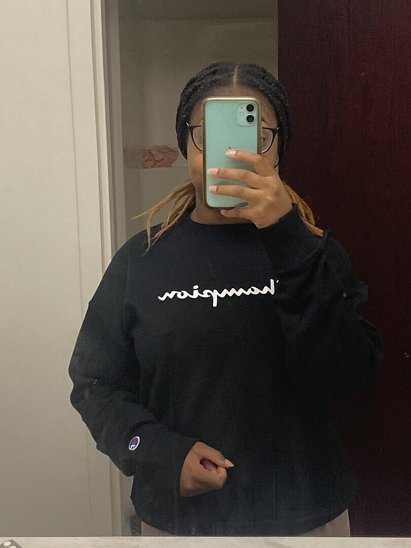 Champion Powerblend Script Logo Sweat Gris chiné coupe ample