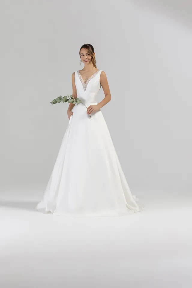 Le Jour de Notre Oui Libre robe de mariée crêpe fluide