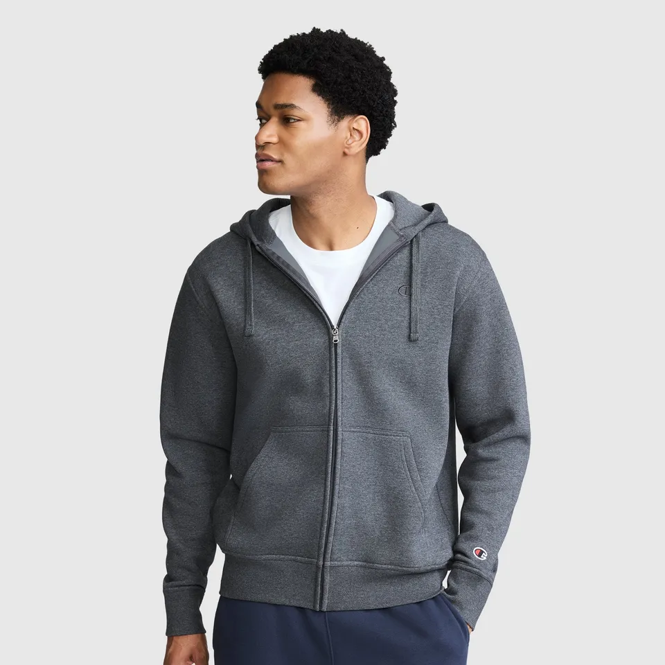 Champion Powerblend Full-Zip Hoodie sweat homme Gris molleton