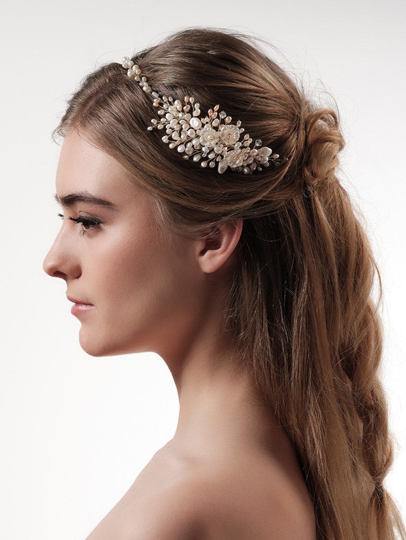 Le Jour de Notre Oui Bandeau Fleurs Perles accessoire mariée