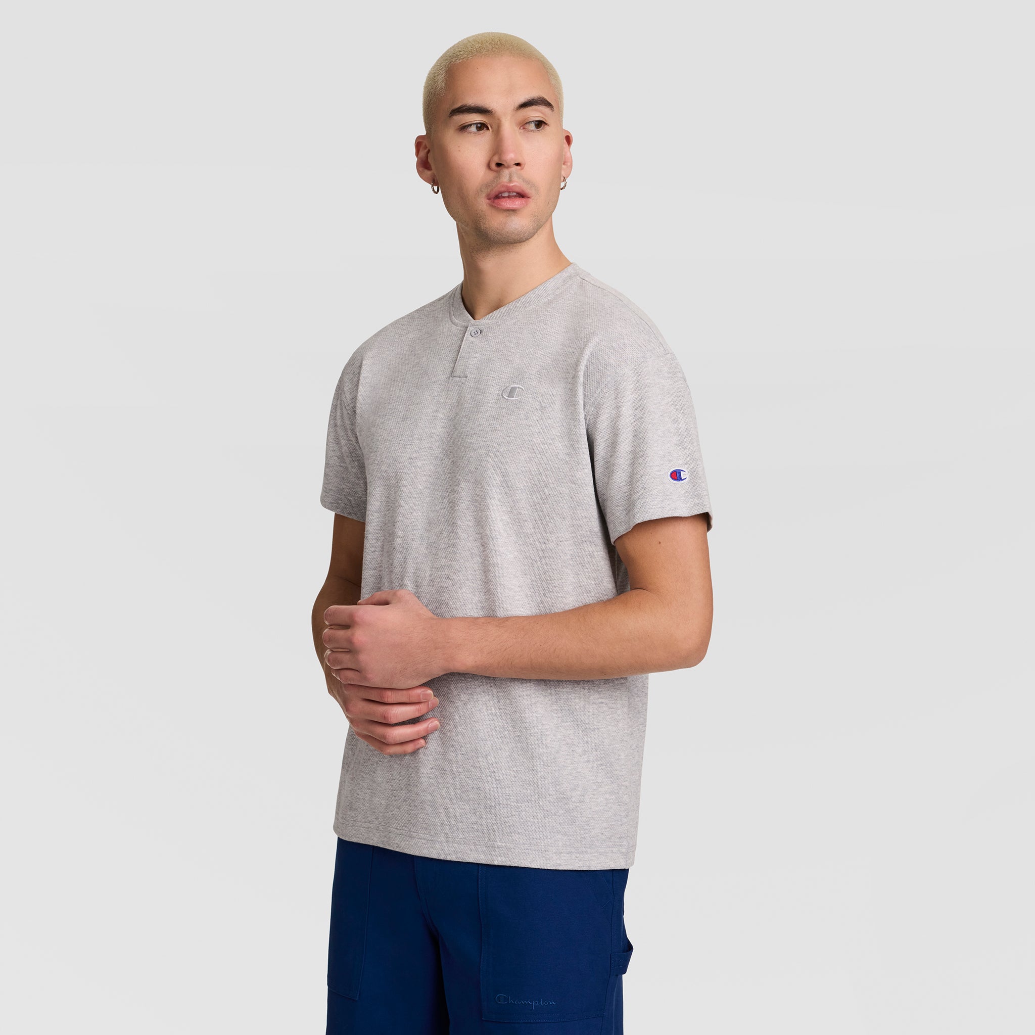 Champion Henley t-shirt homme gris chiné bouton