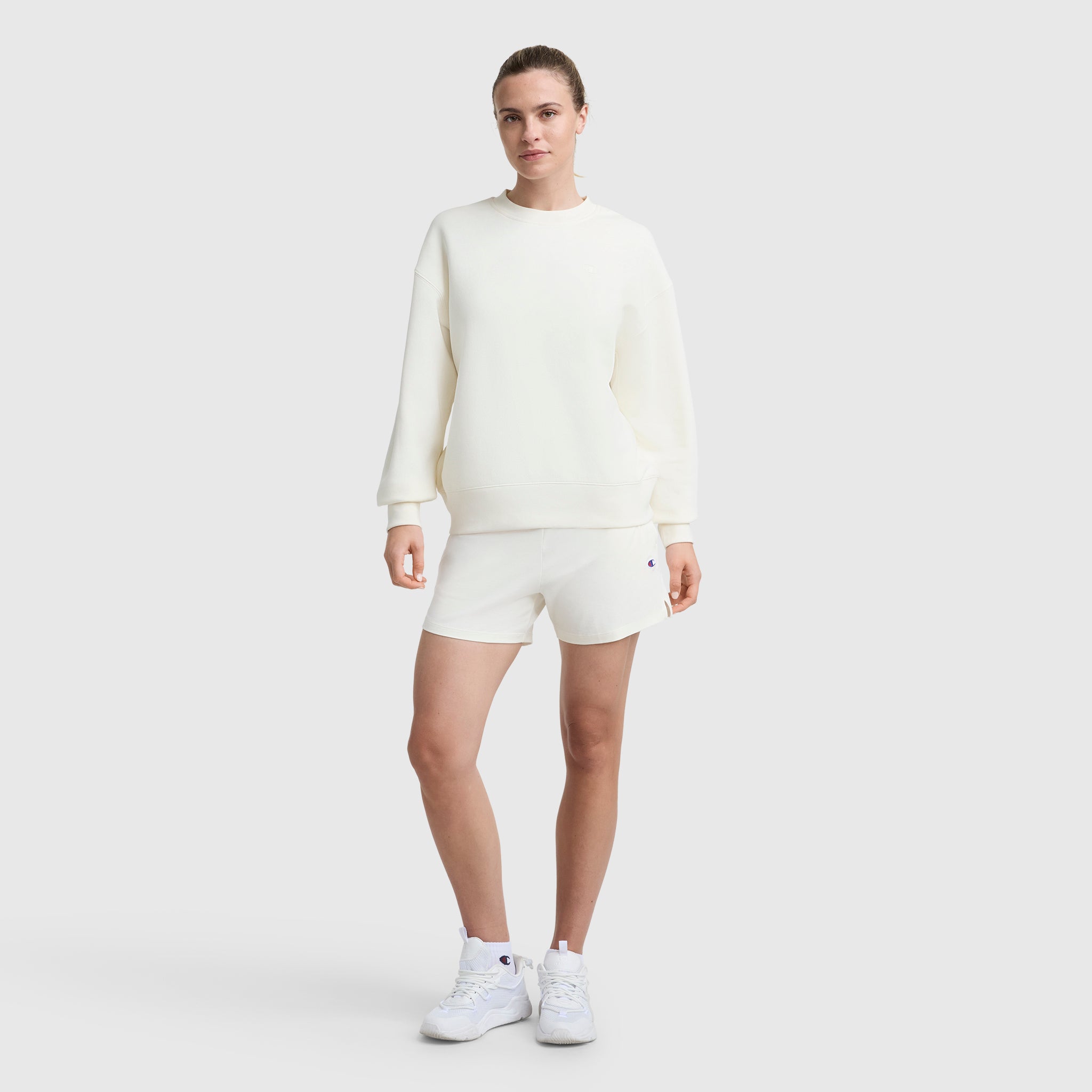 Champion Powerblend sweat col rond femme coton écru logo C