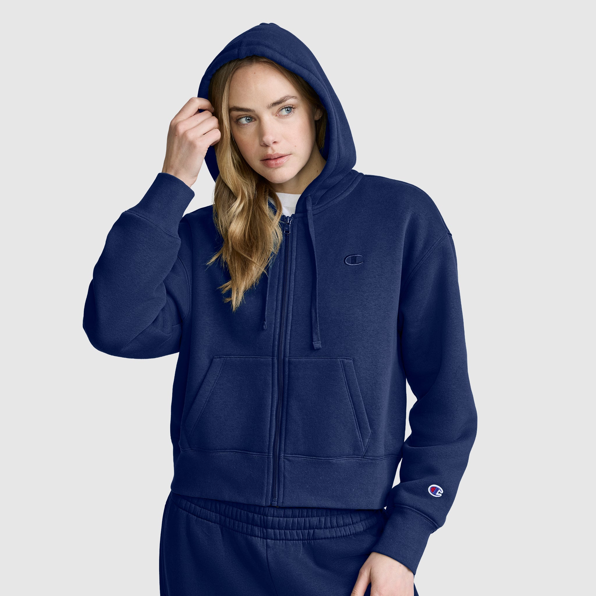 Champion Cropped Zip-Up Hoodie sweat zippé bleu femme