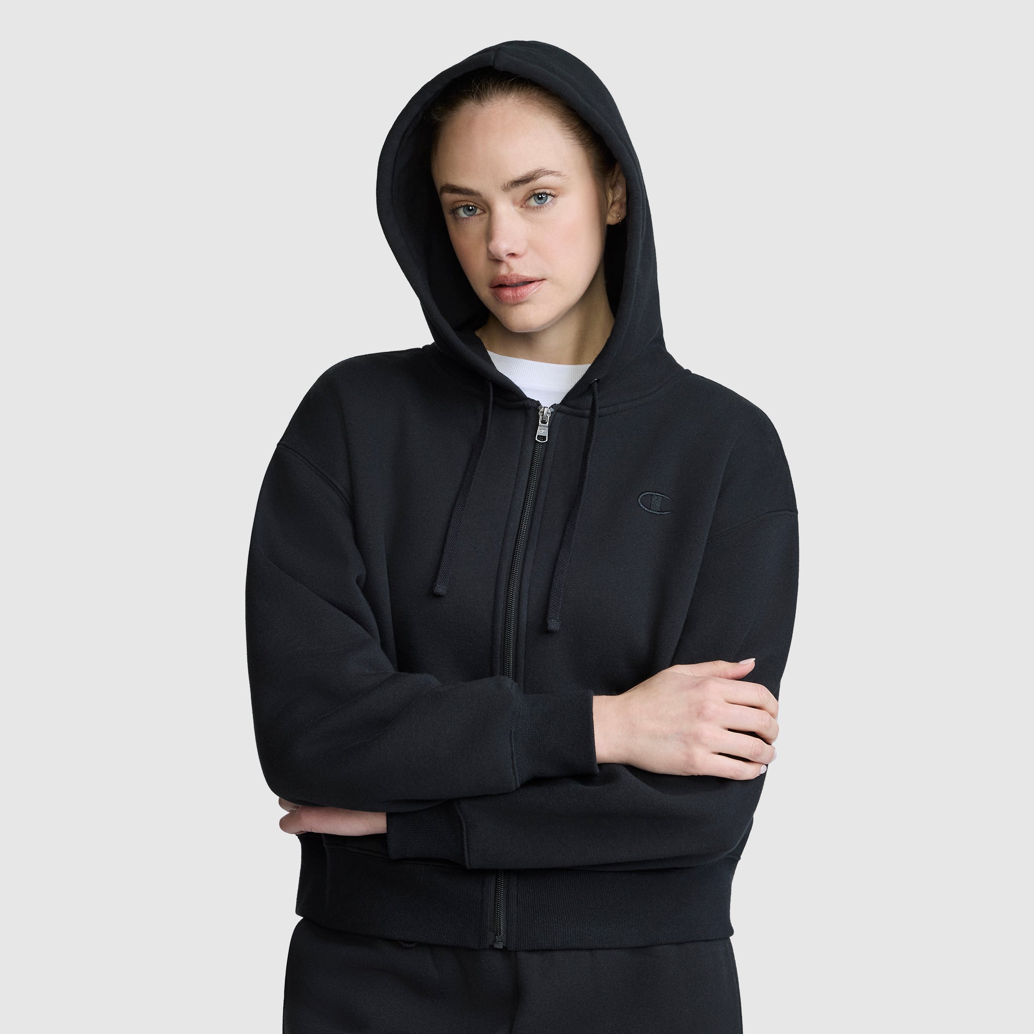 Champion Cropped Zip-Up Hoodie sweat zippé noir coton