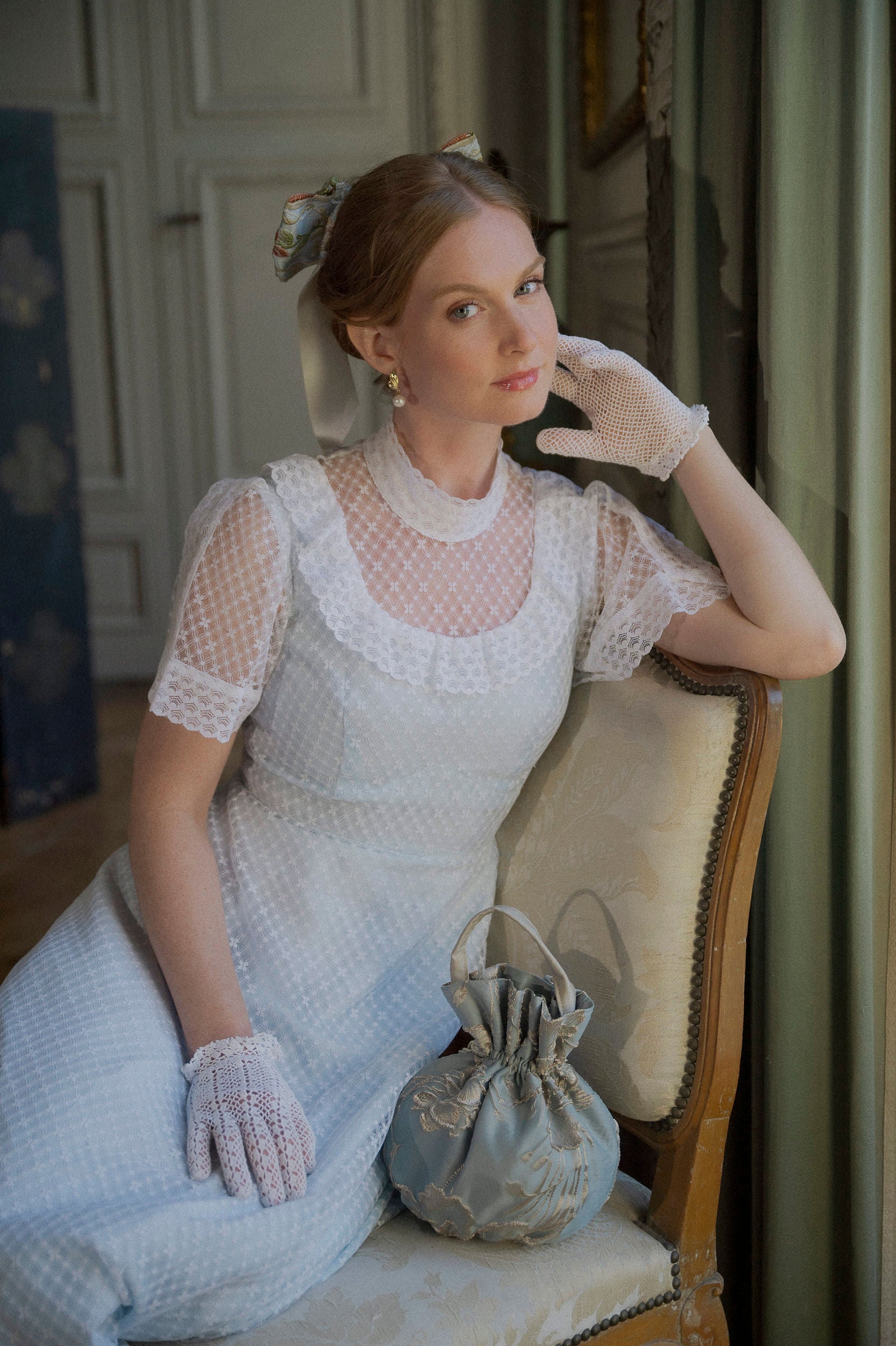 Solène Gisèle La mariée robe Penelope 36 plumetis blanc bleu
