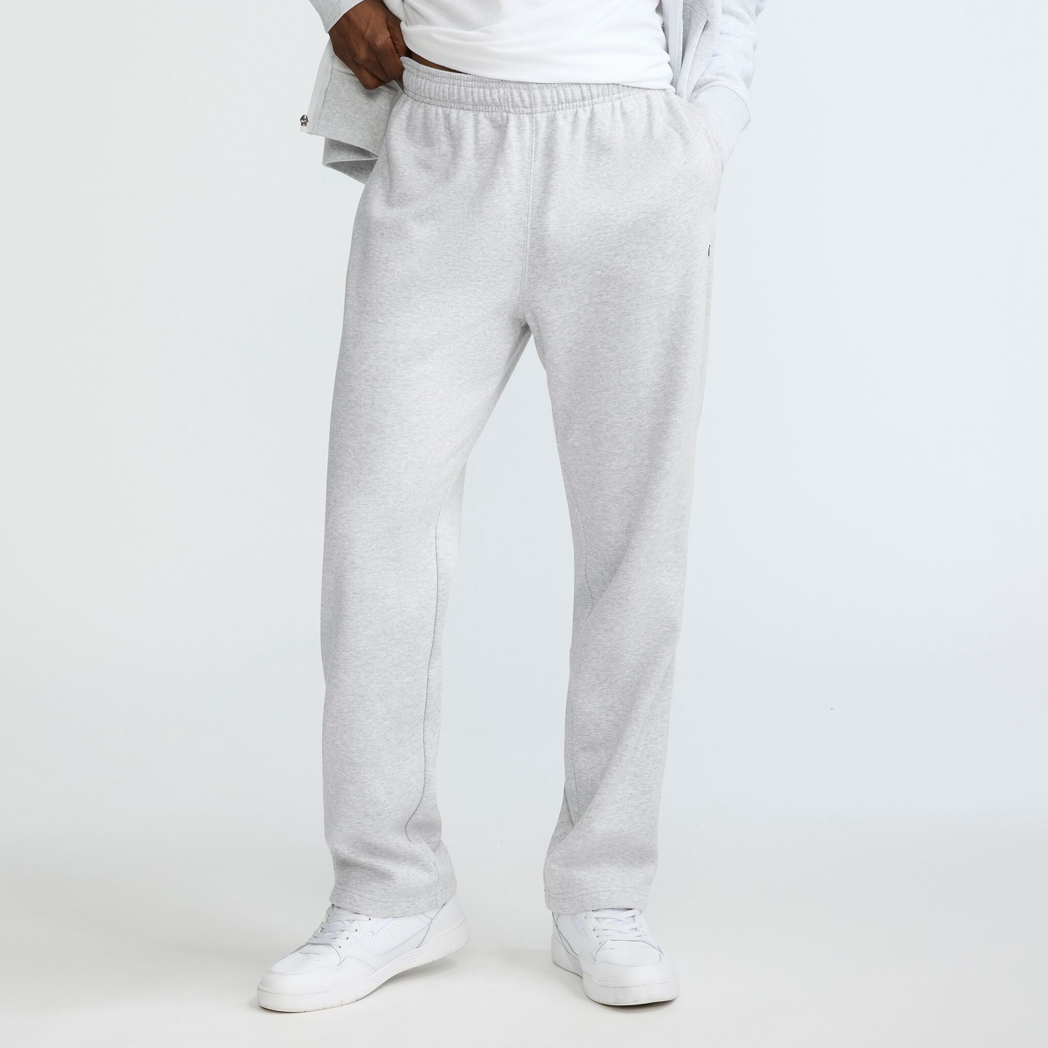 Champion Powerblend Open Hem C Logo sweatpants jogging gris clair molleton