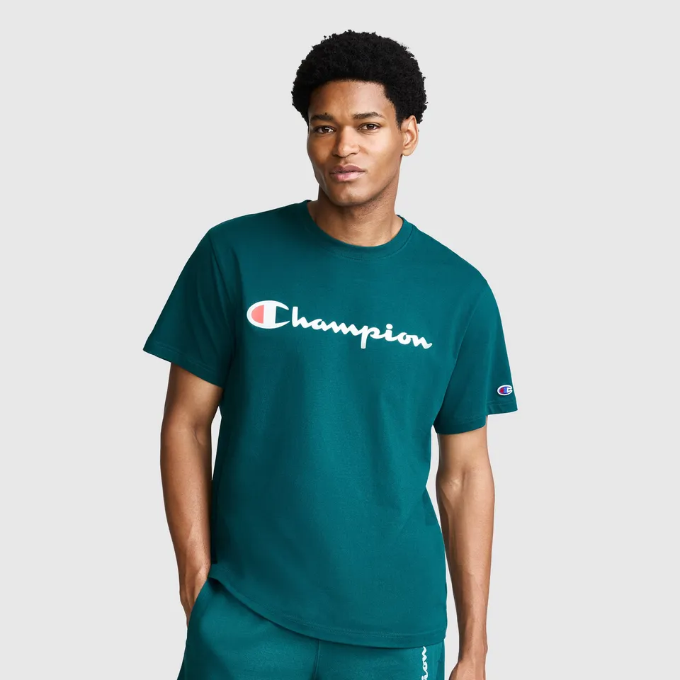 Champion Classic Graphic Script Logo t-shirt homme Deep Teal coton