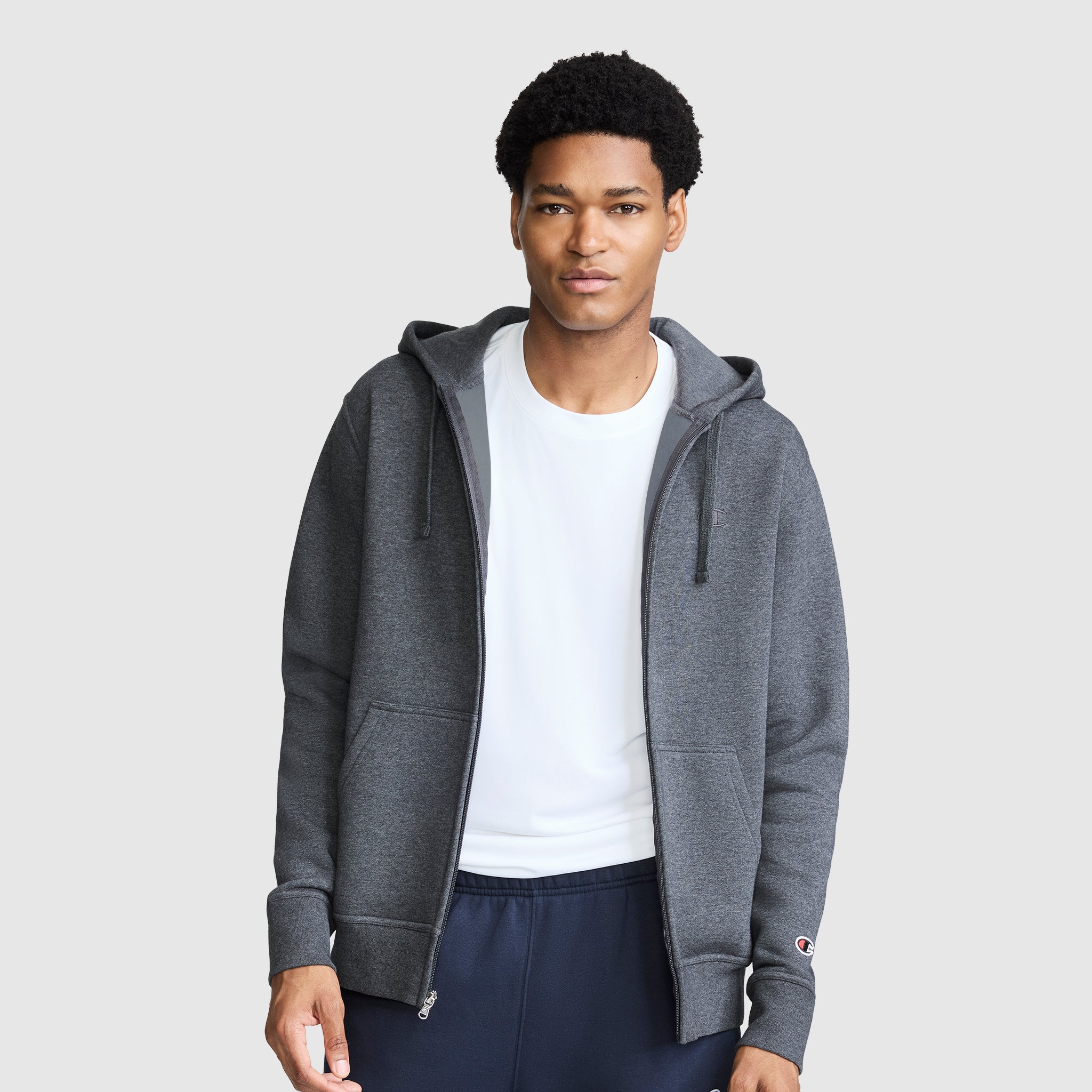 Champion Powerblend Full-Zip Hoodie sweat homme Gris molleton