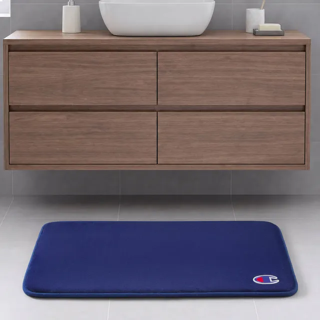 Champion Logo Patch Memory Foam Bath Mats tapis de bain bleu