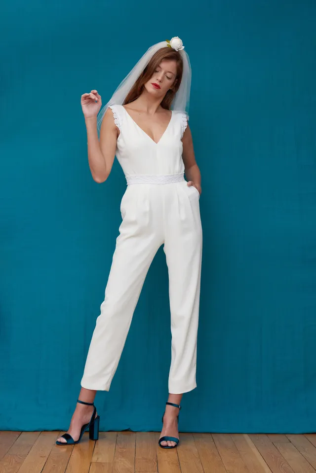 Maison Floret Apollon combinaison pantalon crêpe broderie Calais