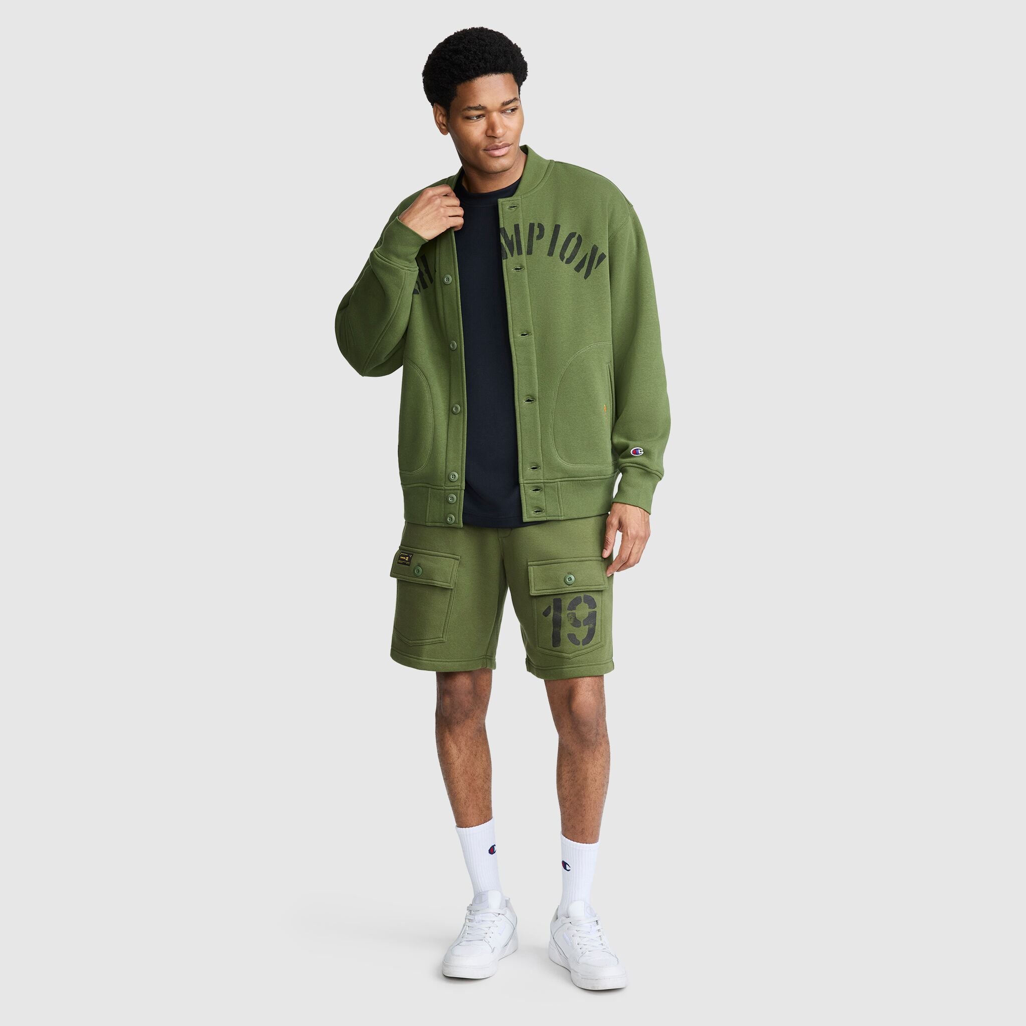 Champion Veste Baseball Polaire Verte Chive 19