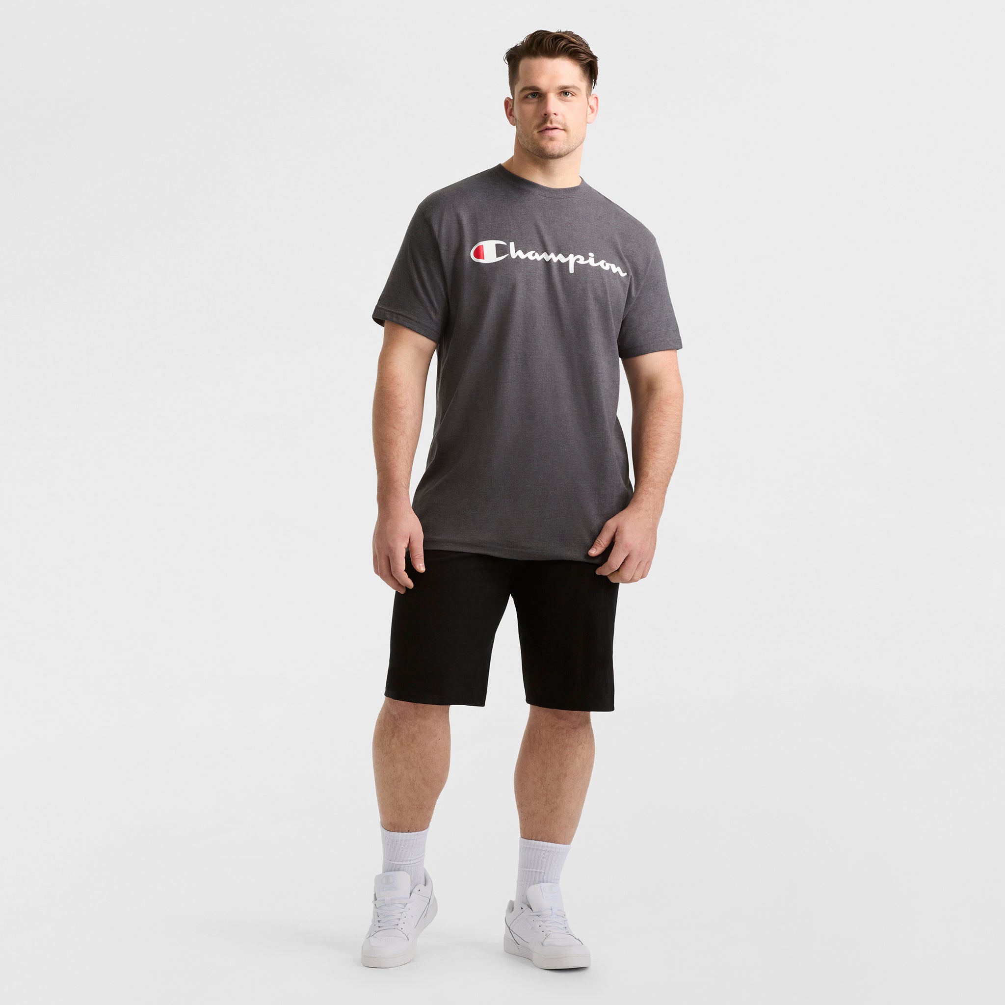 Champion Classic Graphic Script Logo tee-shirt coton gris grande taille