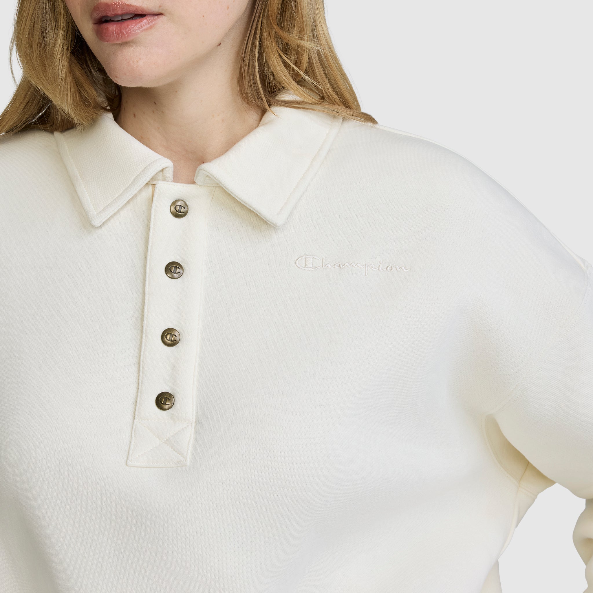 Champion Fleece Training Polo sweat femme Ecru molleton loose