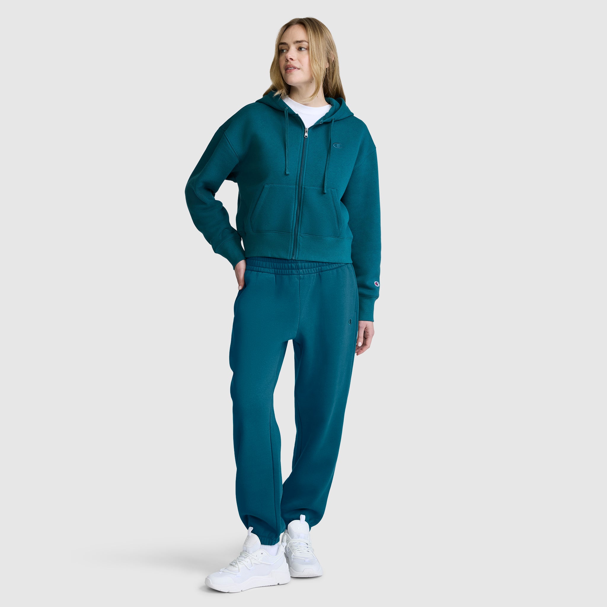 Champion Powerblend Oversized Sweatpants C Logo jogging femme Vert Teal