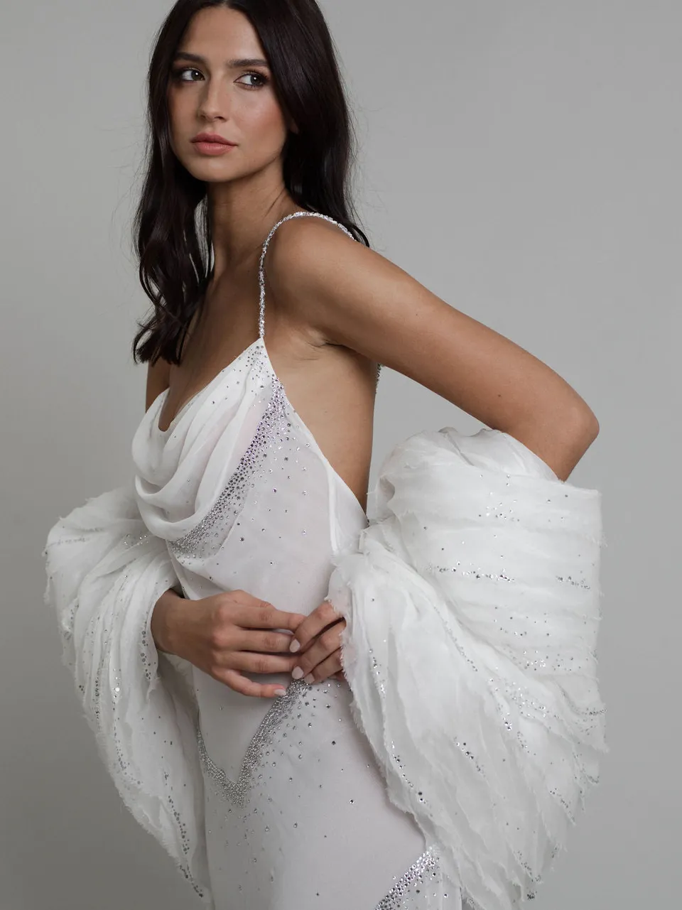 Rime Arodaky Bridal Nebula cape soie strass 3 m
