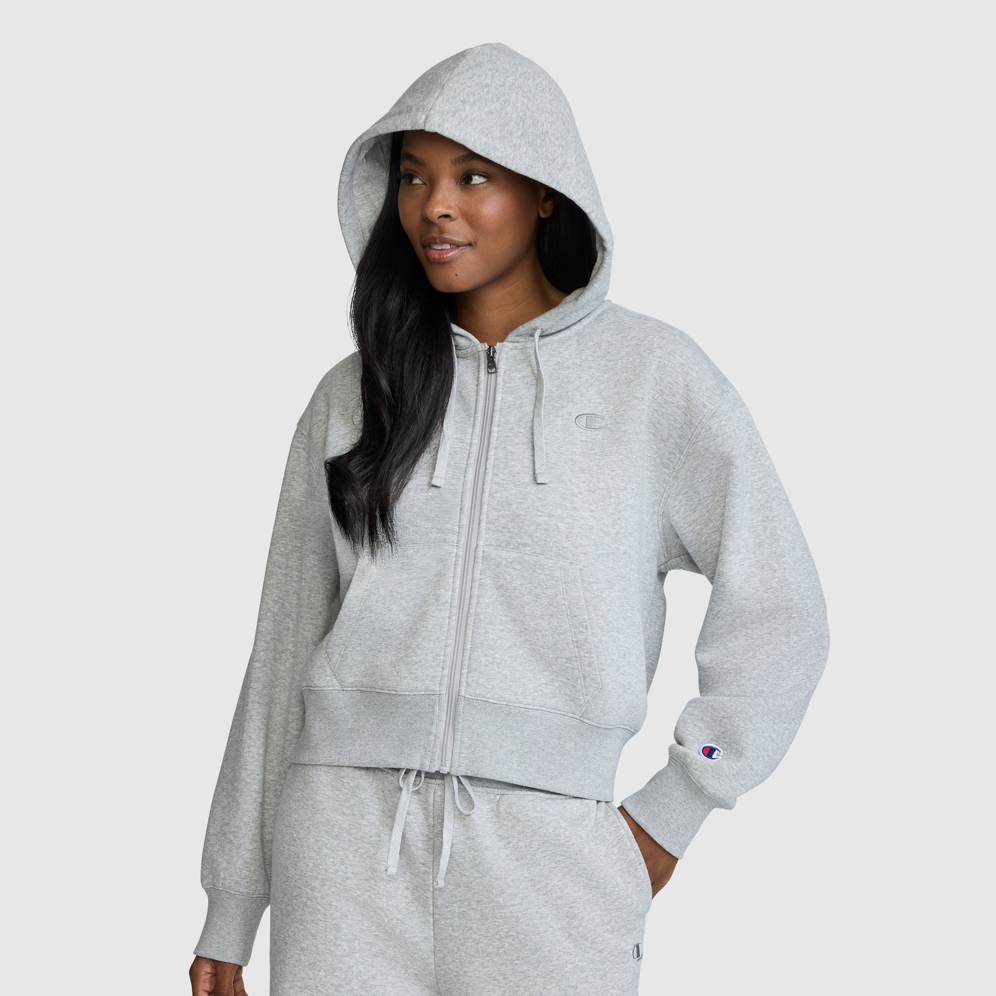 Champion Cropped Zip-Up Hoodie sweat zippé gris coton