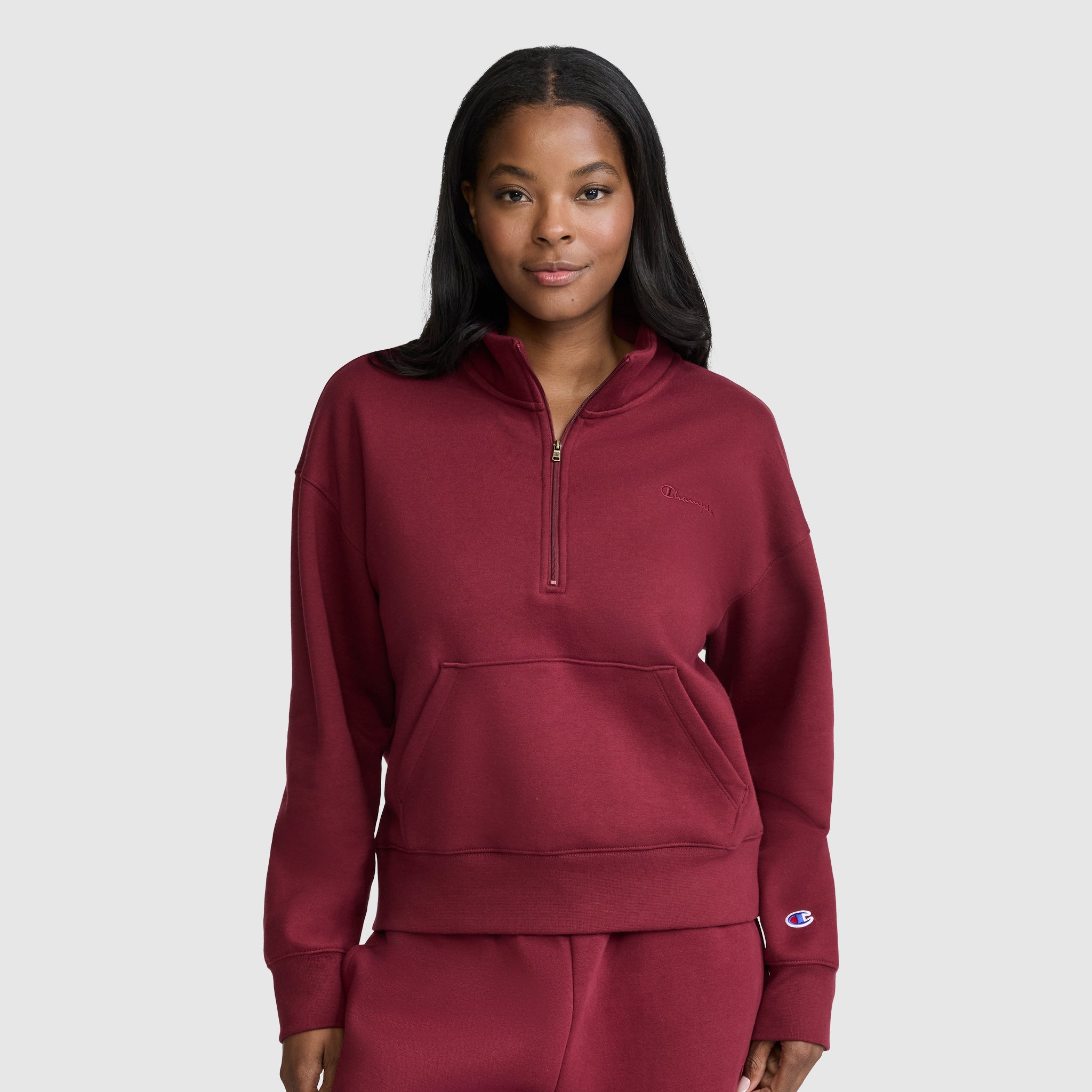 Champion Fleece Mockneck Quarter-Zip sweat Cabernet