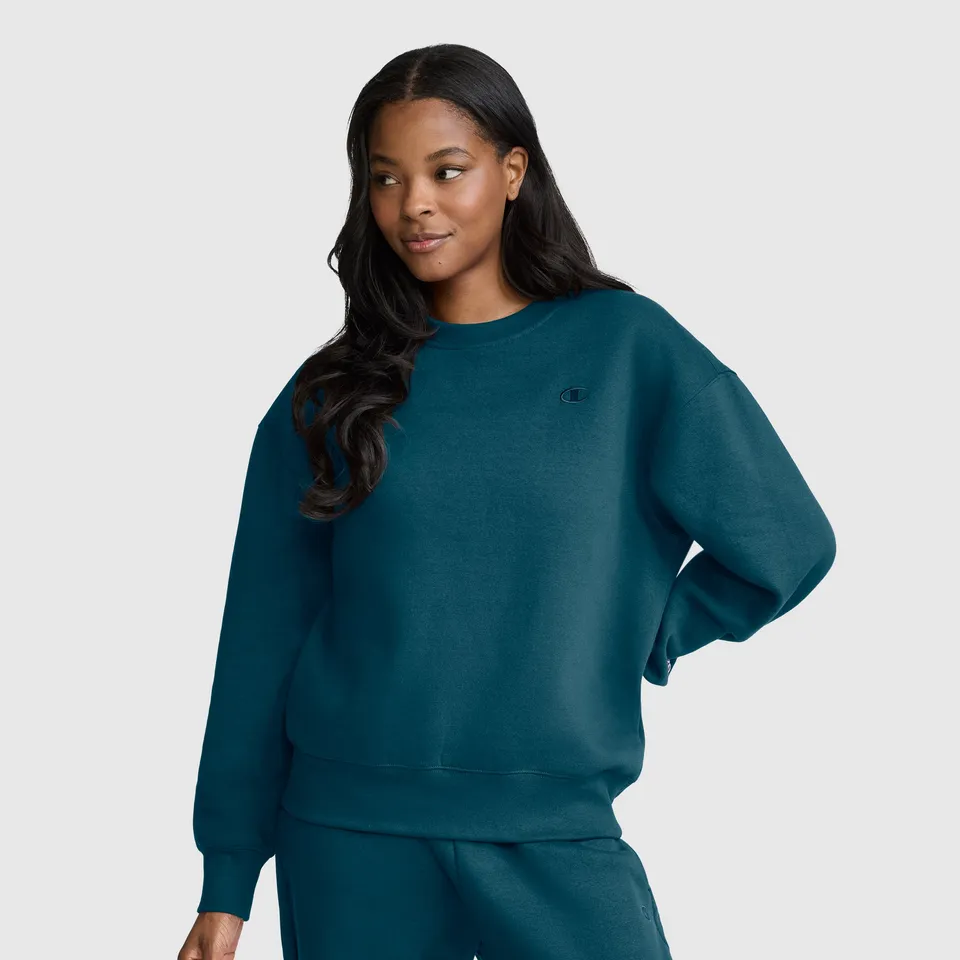 Champion Powerblend Crewneck Small C sweat Deep Teal molleton coton