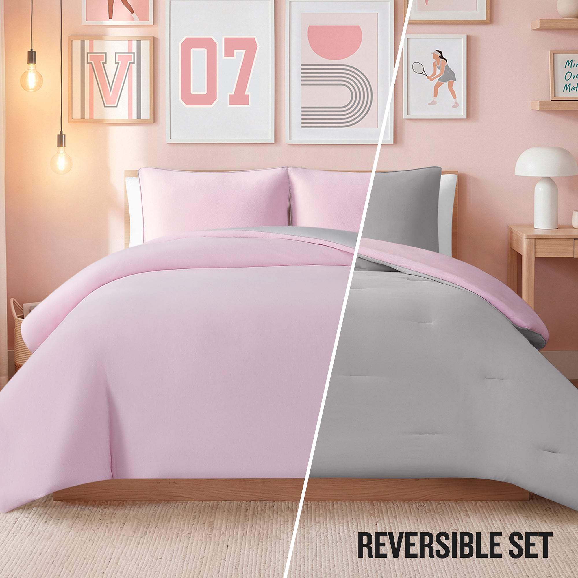Champion Reversible Solid Jersey parure couette rose gris réversible