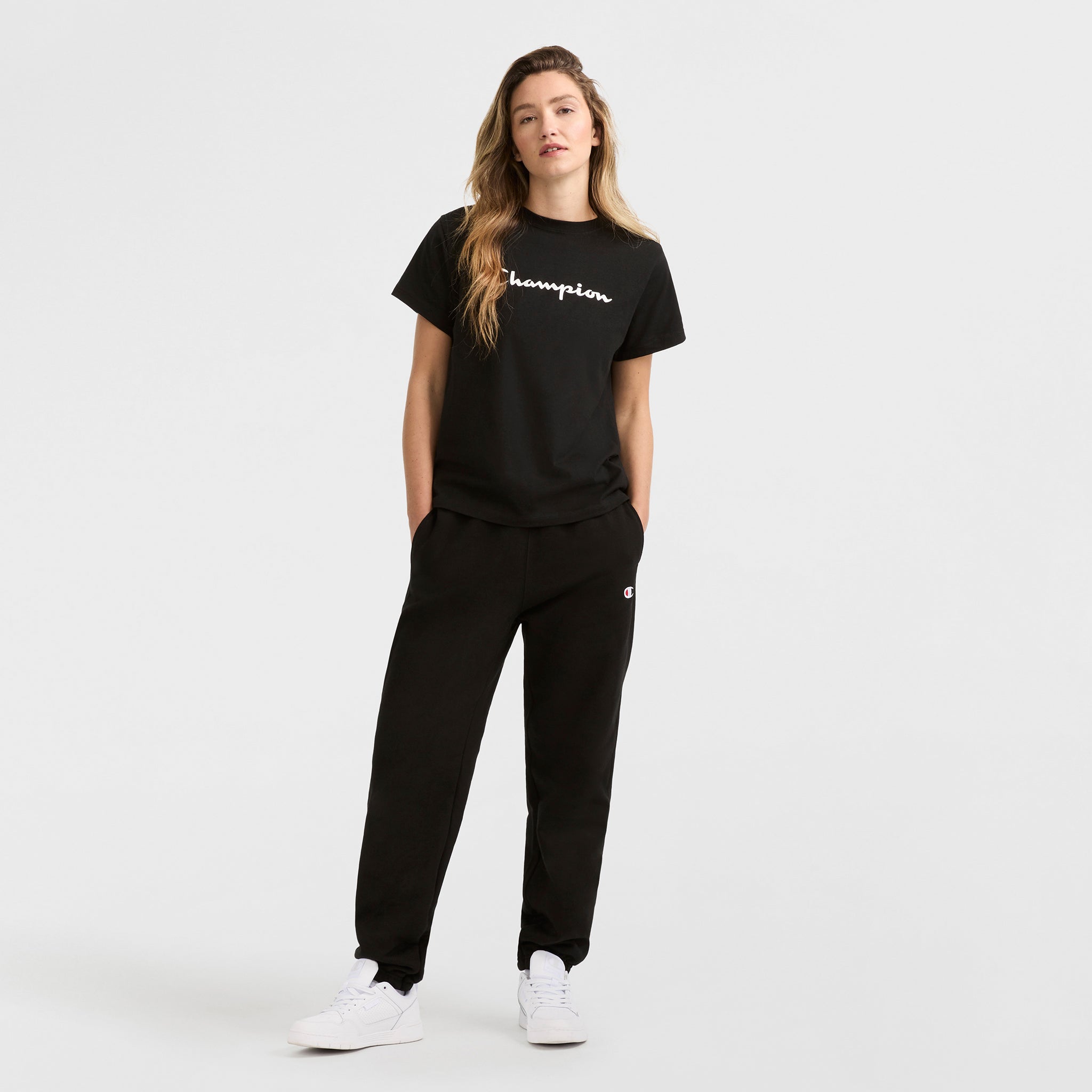 Champion Classic T-Shirt Script Logo t-shirt femme Noir coton