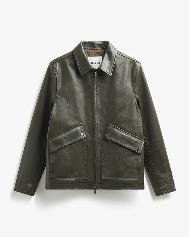 LAFAURIE MAX blouson cuir vert cèdre ouatiné