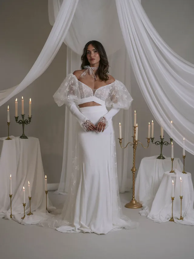 Rime Arodaky Bridal Cherry Lips ensemble top jupe brodé