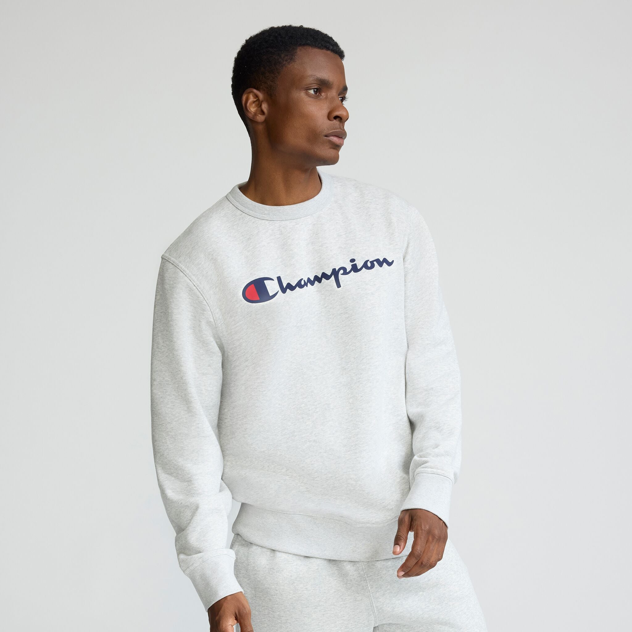 Champion Powerblend Script Logo Sweat Gris coupe standard