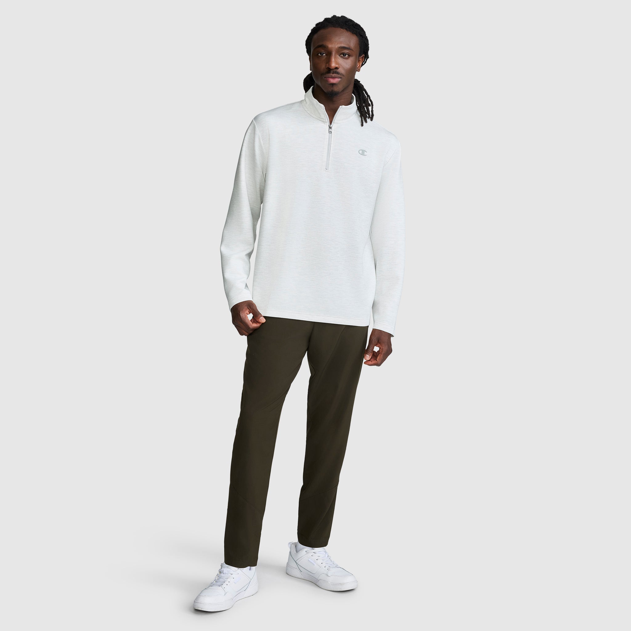 Champion Sport pull 1/4 zip homme gris col montant stretch