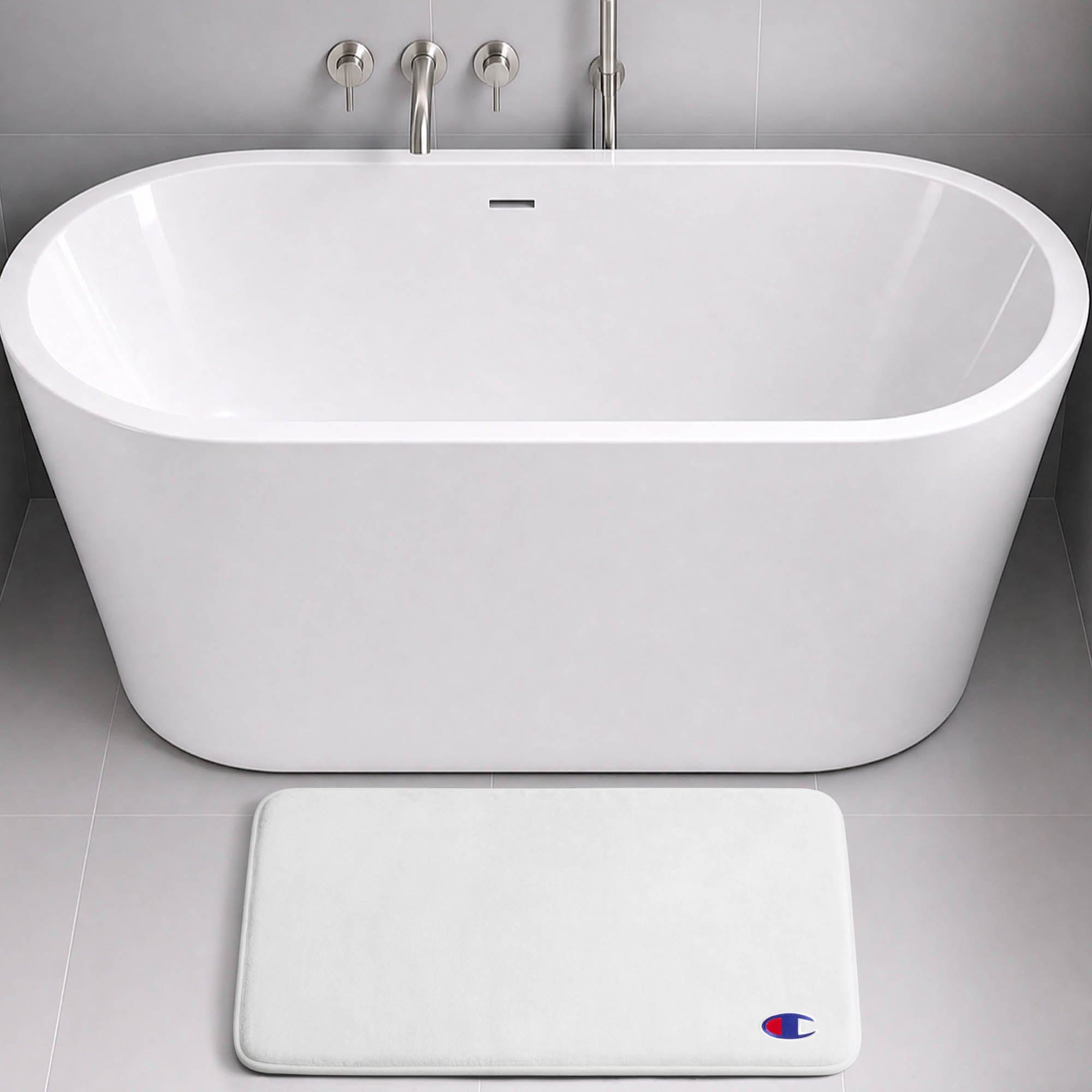 Champion Logo Patch Memory Foam Bath Mats tapis de bain blanc