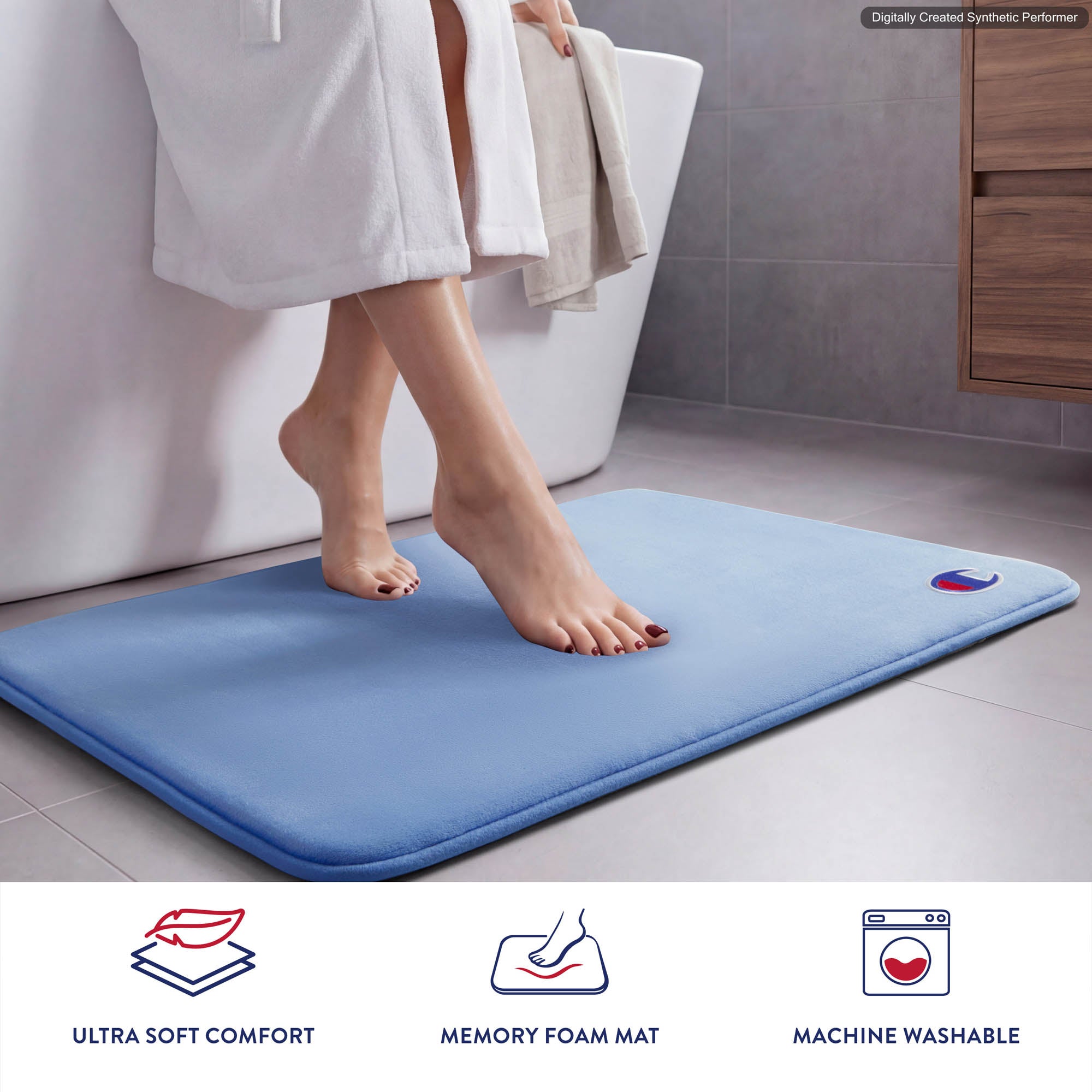Champion Logo Patch tapis de bain bleu mousse mémoire 17x24