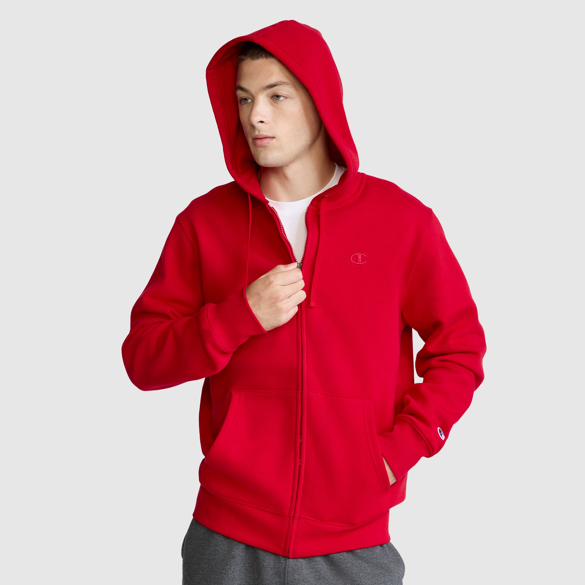 Champion Powerblend Full-Zip Hoodie sweat homme Tango Red molleton